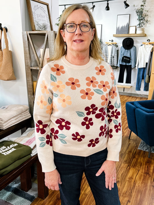 Taupe Flower Sweater
