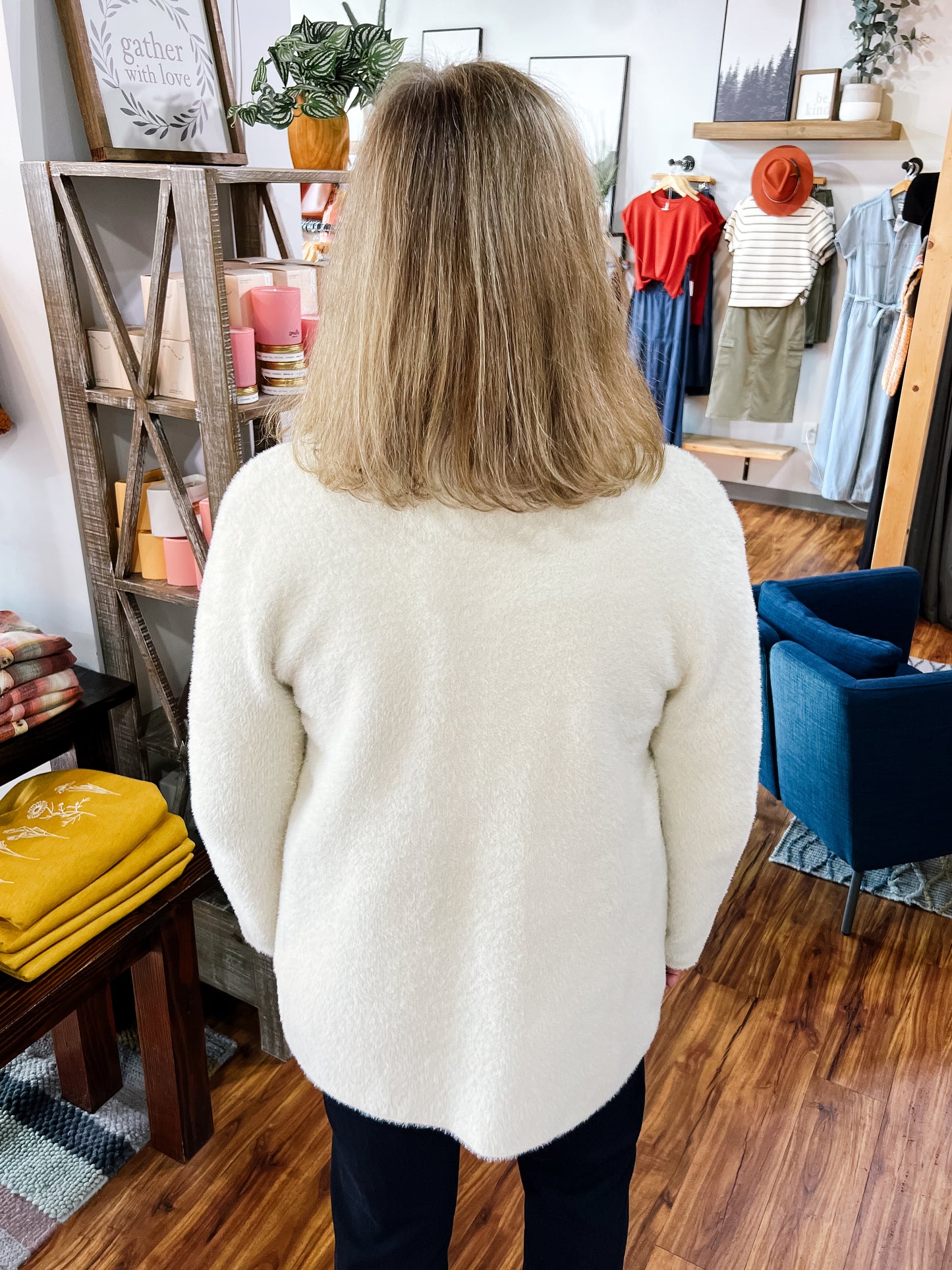 Ivory Fuzzy Open Cardigan