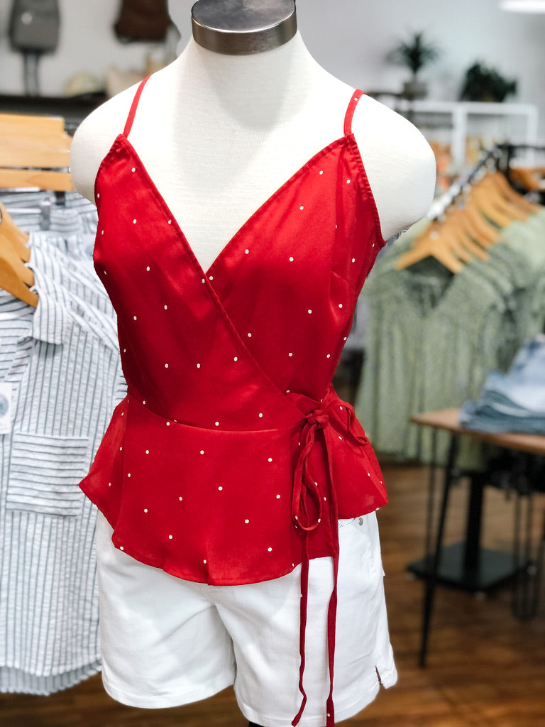 Red Polka Dot Wrap Cami