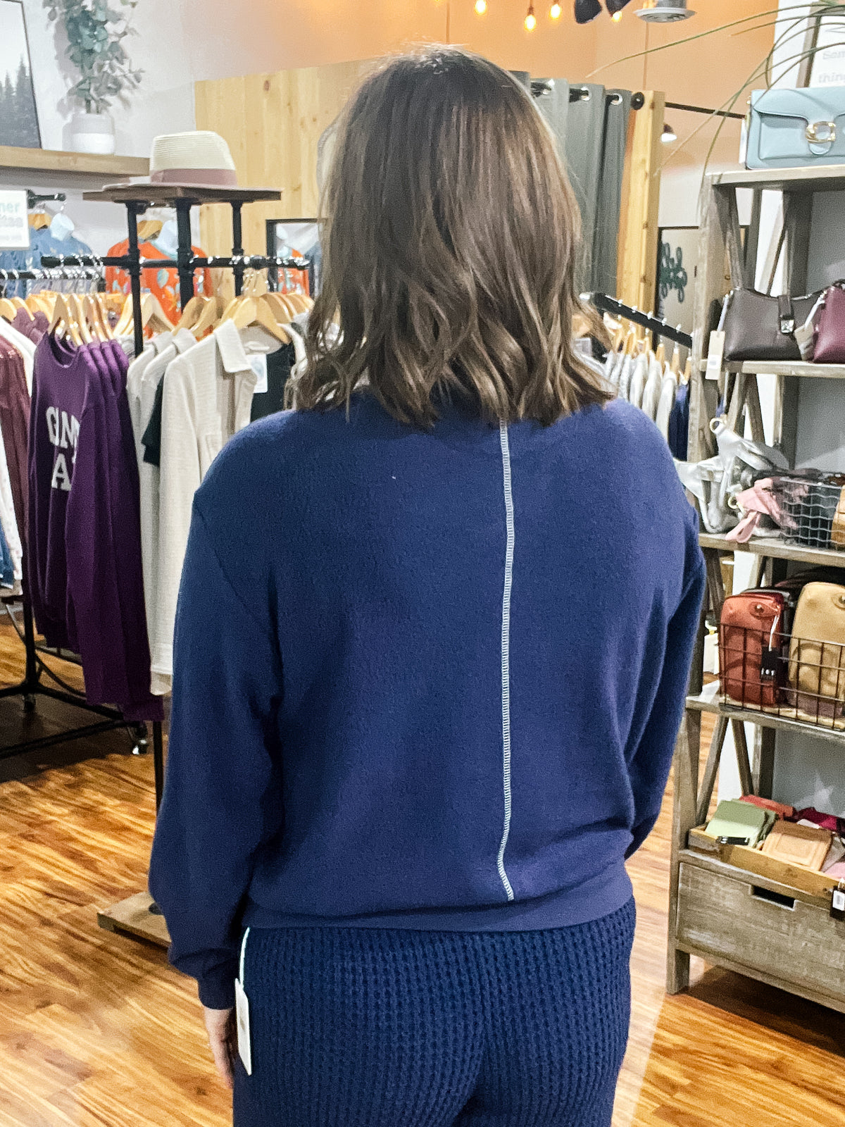 Navy Bonjour Long Sleeve Top