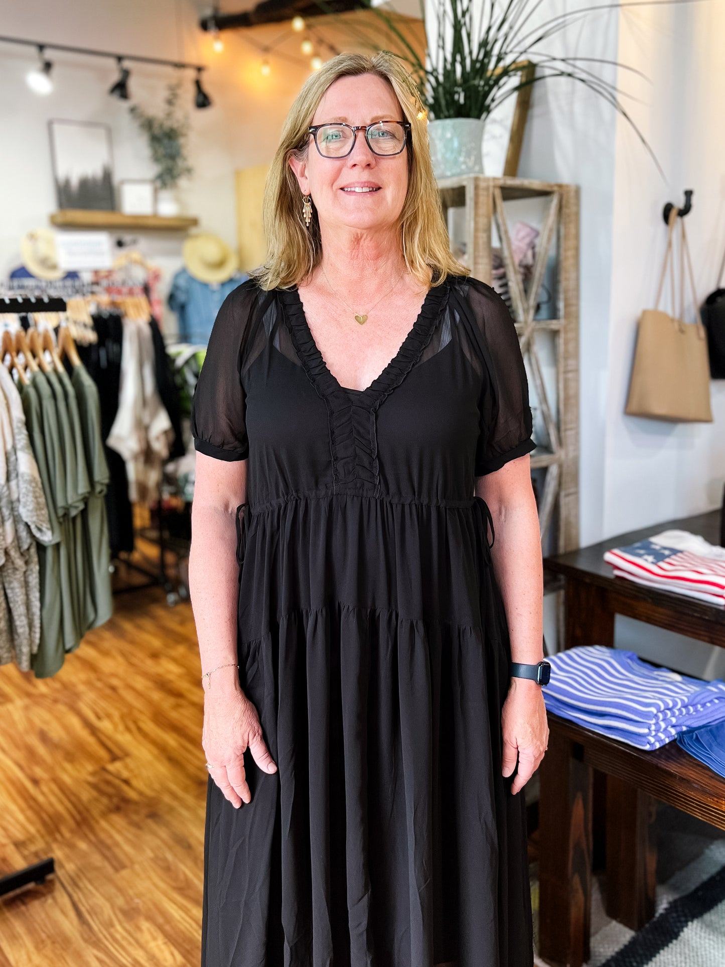 Black V-Neck Midi Dress