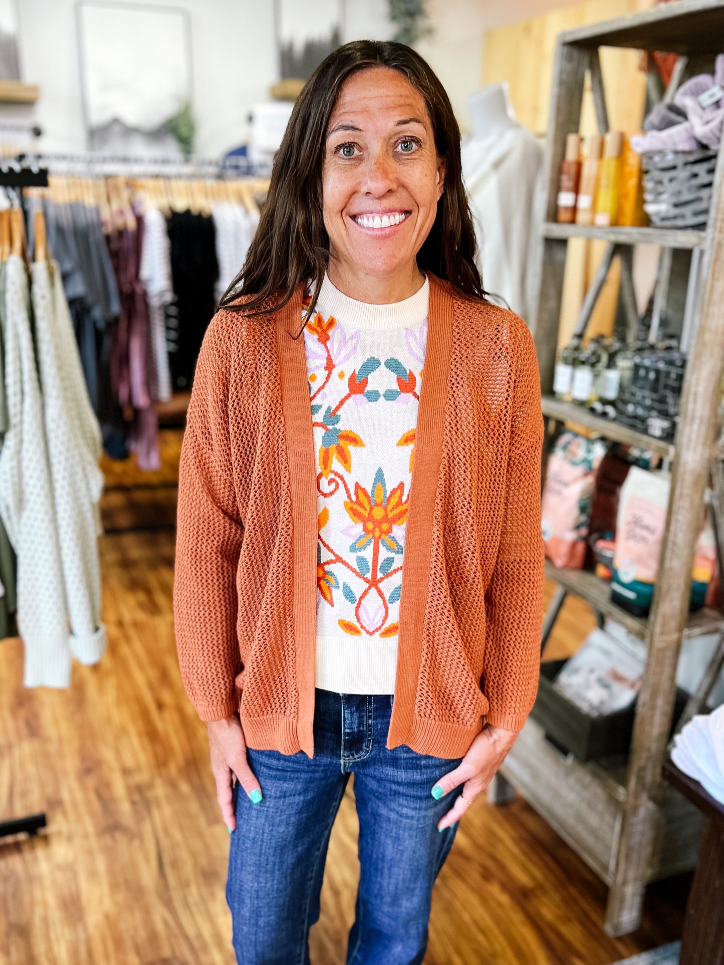 Rust Open Front Cardigan