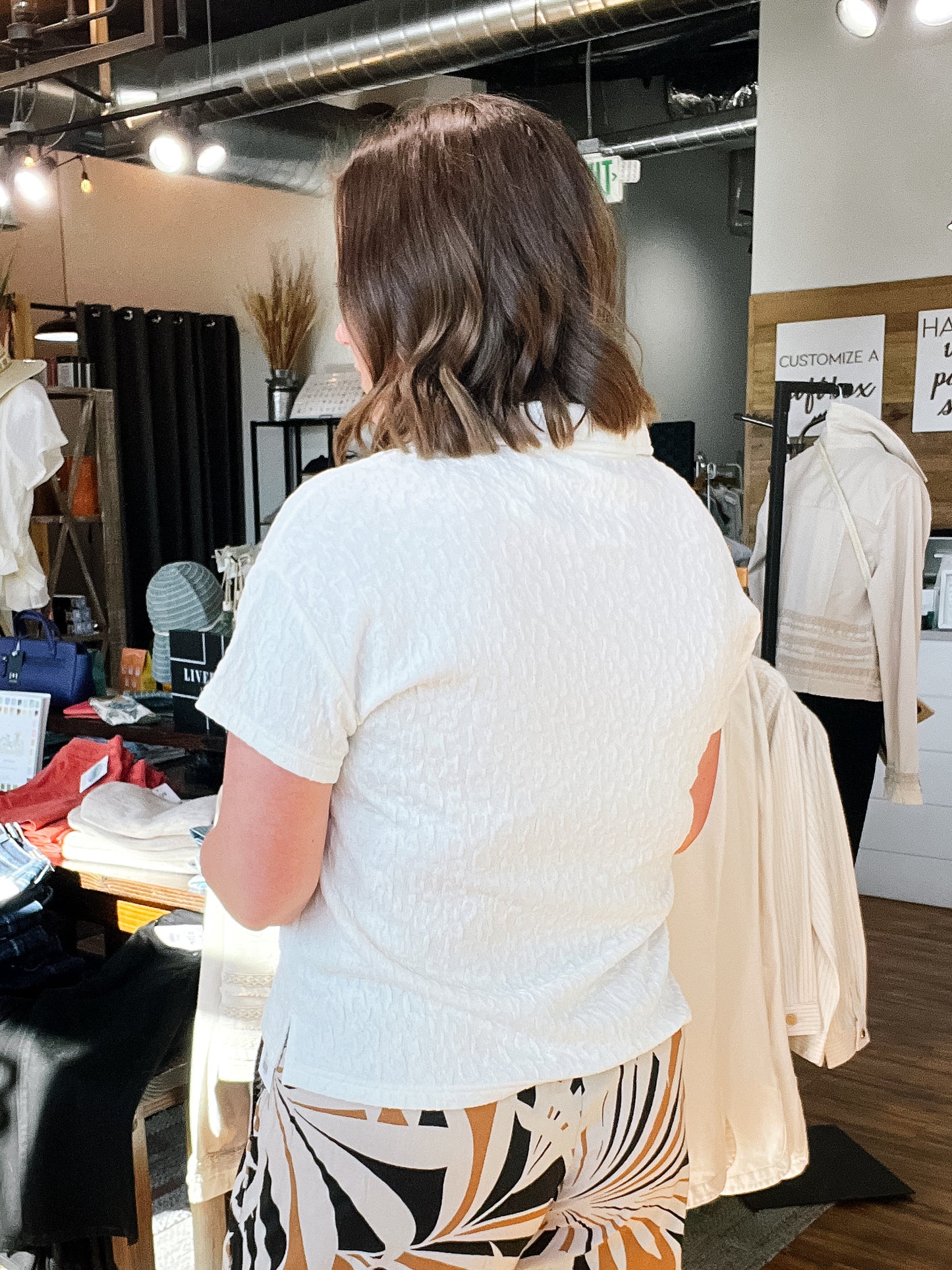 White Texture Collar Top