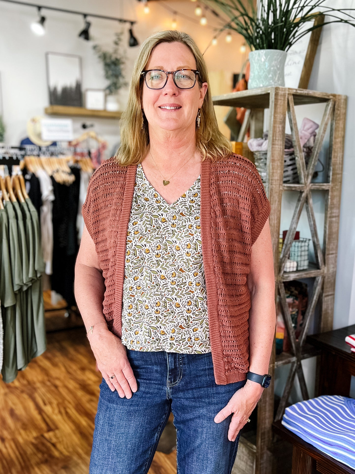 Brick Crochet Short Sleeve Cardigan
