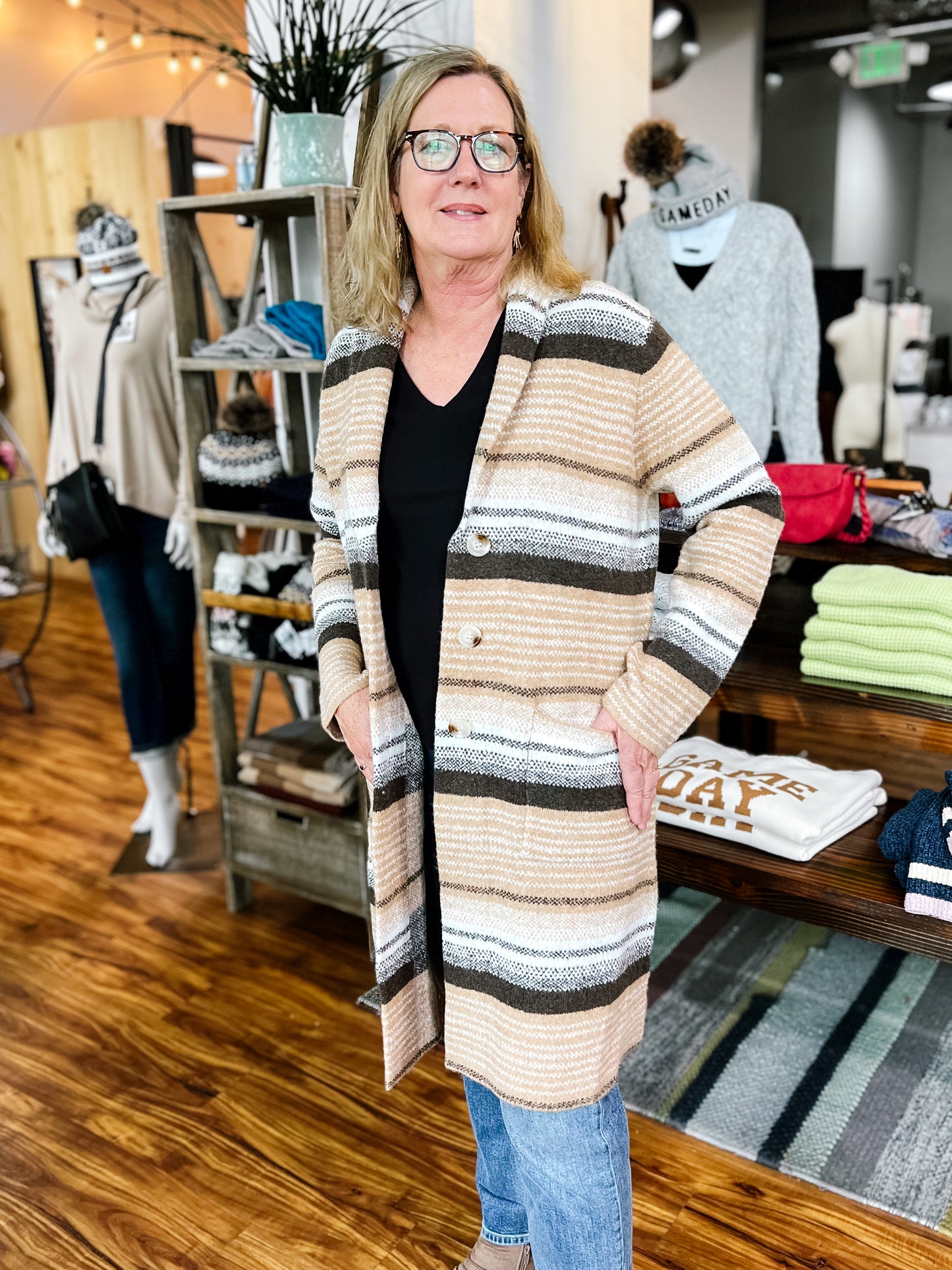Tan Cozy Stripe Coatigan