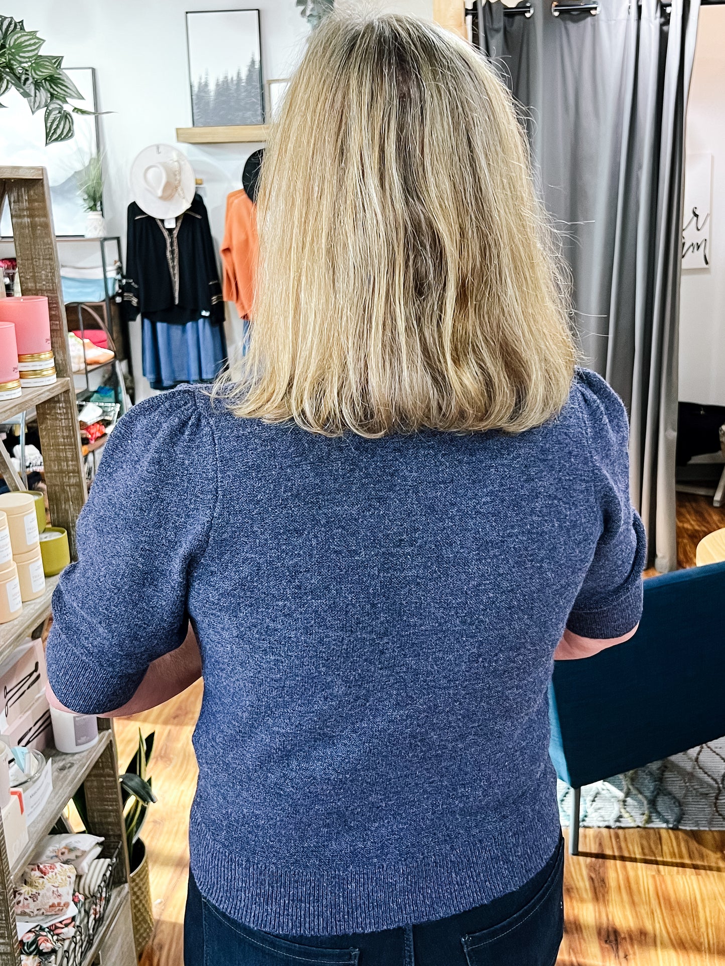Blue Marbled Short Sleeve Sweater