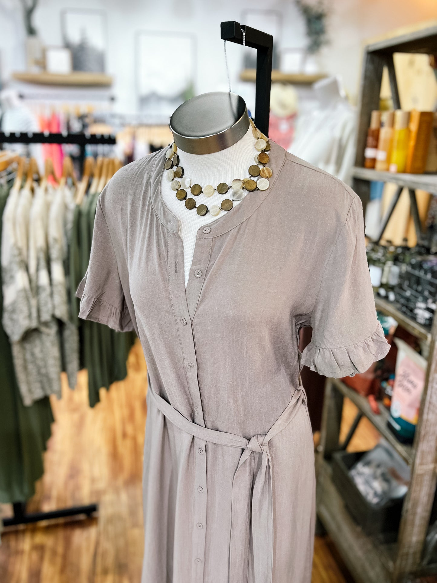 Latte Tie Waist Midi Dress