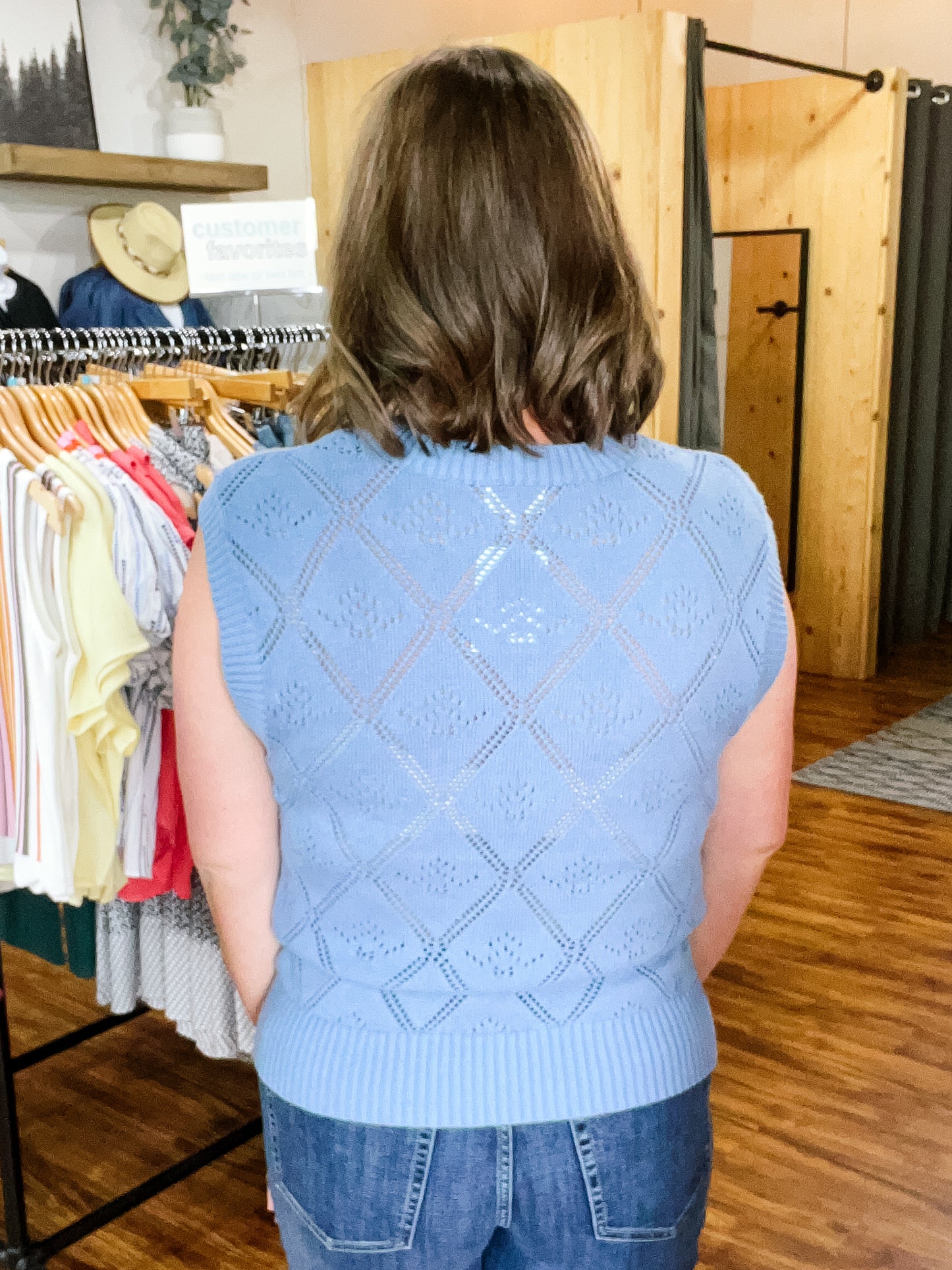 Denim Blue Diamond Stitch Sweater Vest