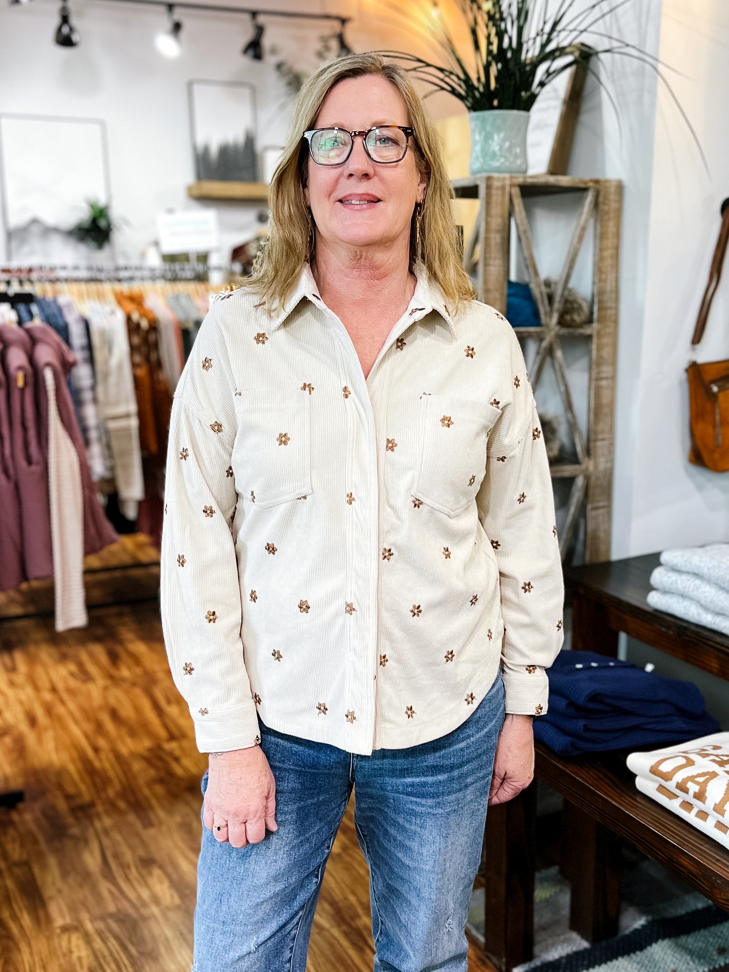 Tan Flower Corduroy Shirt