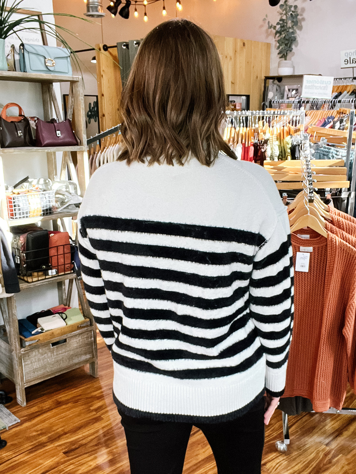 Black & Ivory Striped Mock Turtleneck Sweater