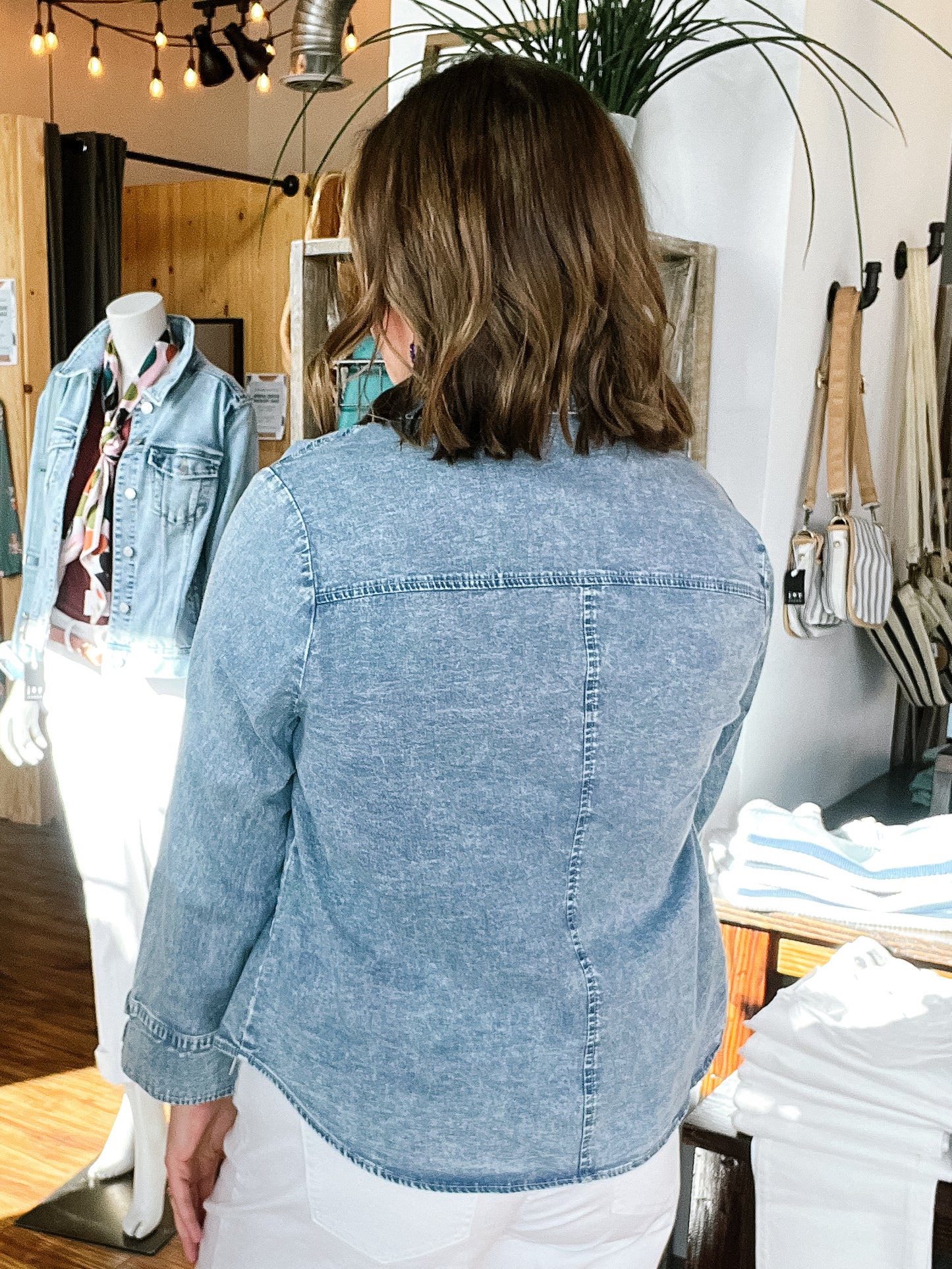 Chambray White Button Top