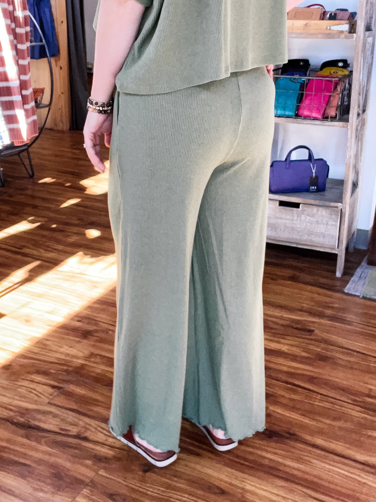 Olive Green Ribbed Lounge Pants