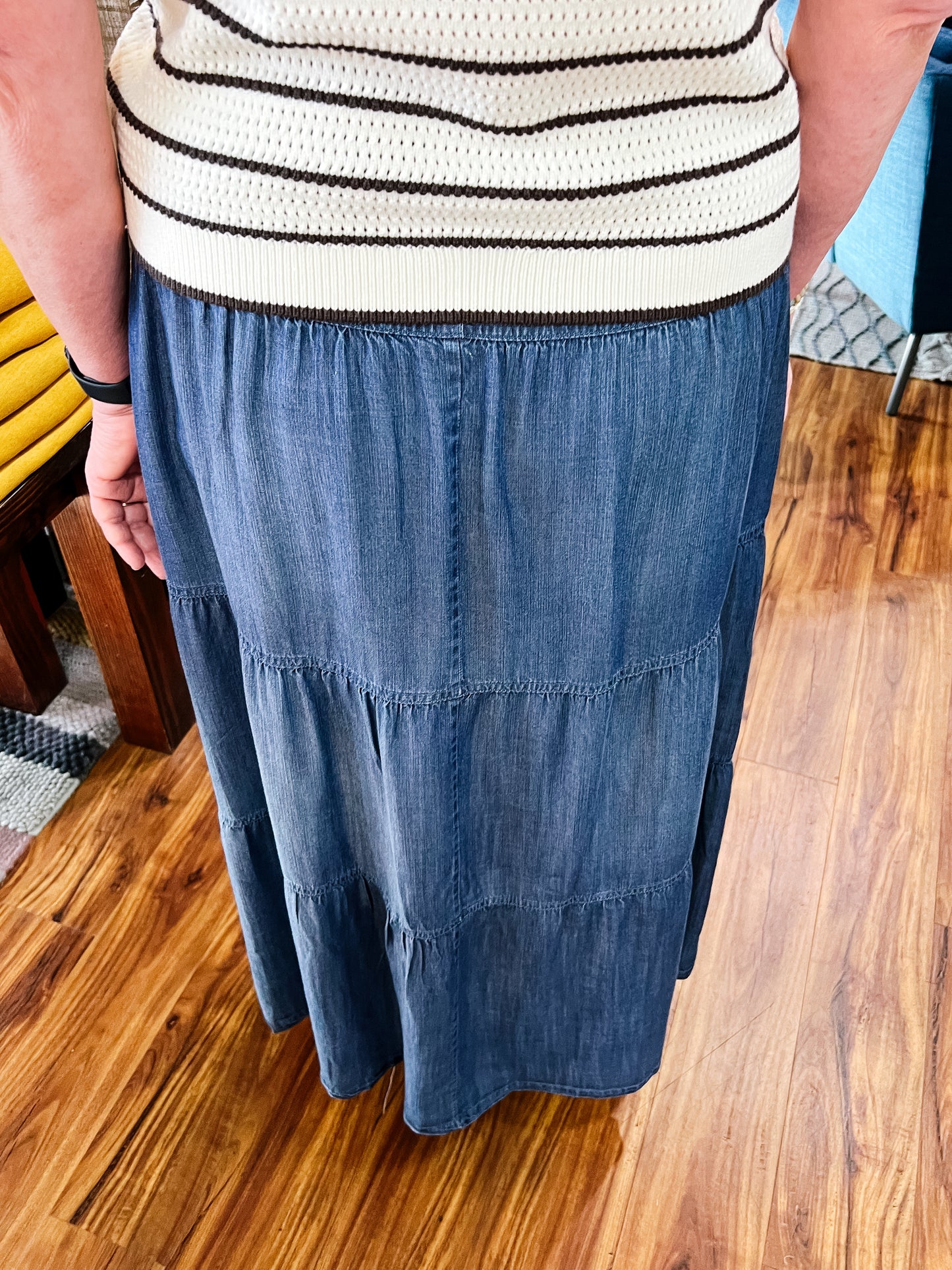 Dark Wash Denim Tiered Skirt