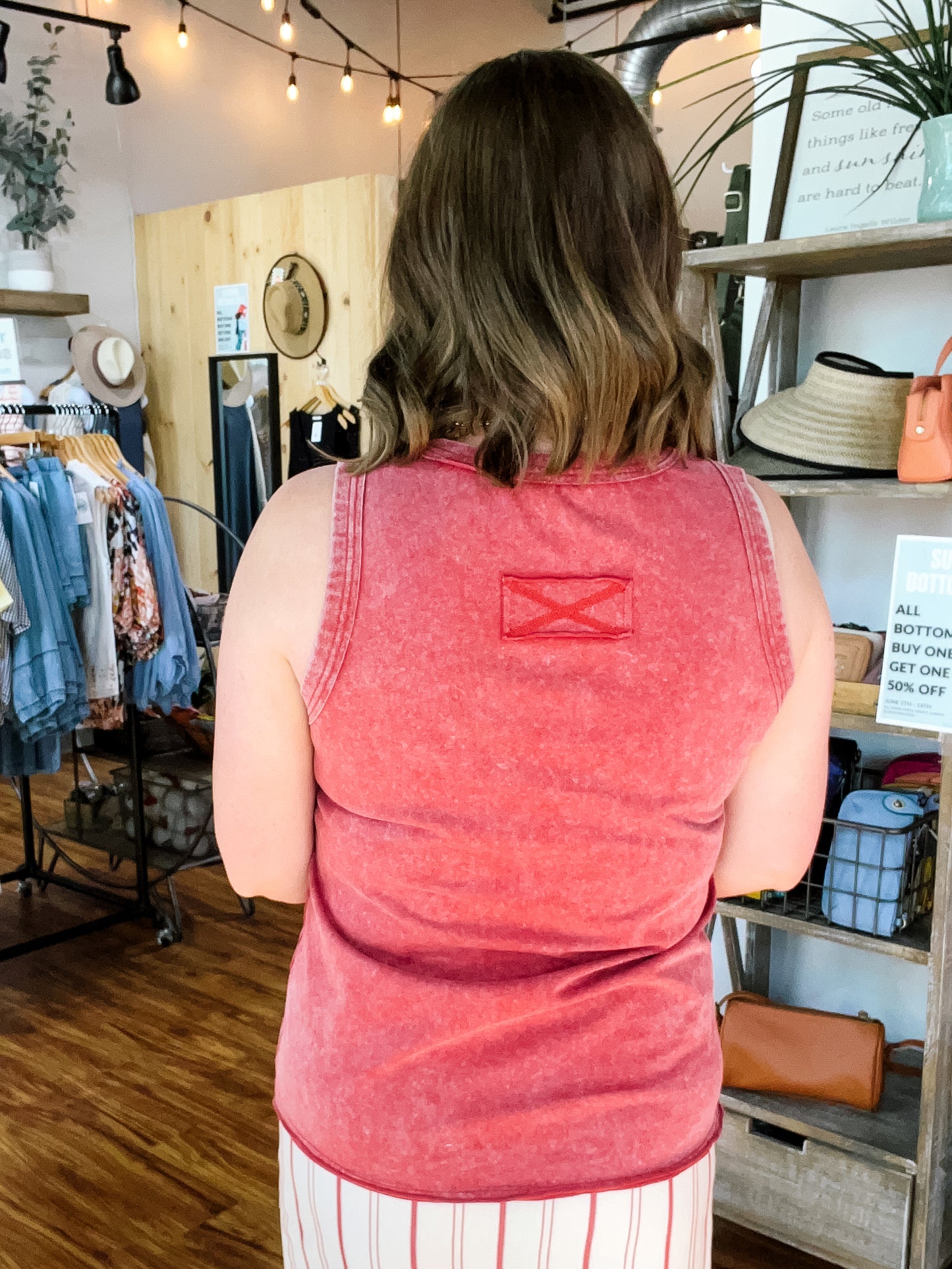 Red Mineral Wash V-Neck Tank Top