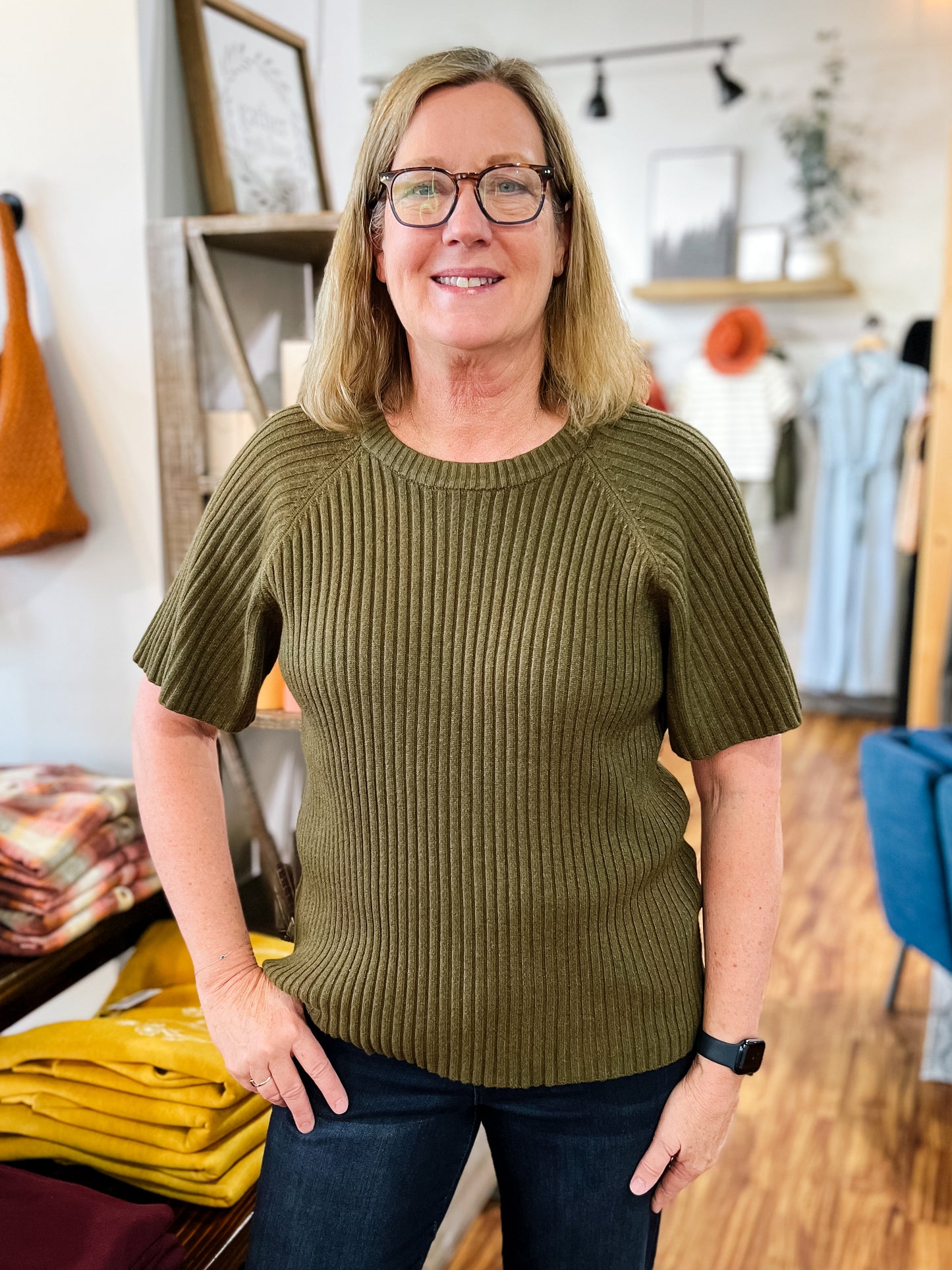 Olive Green Short Sleeve Sweater