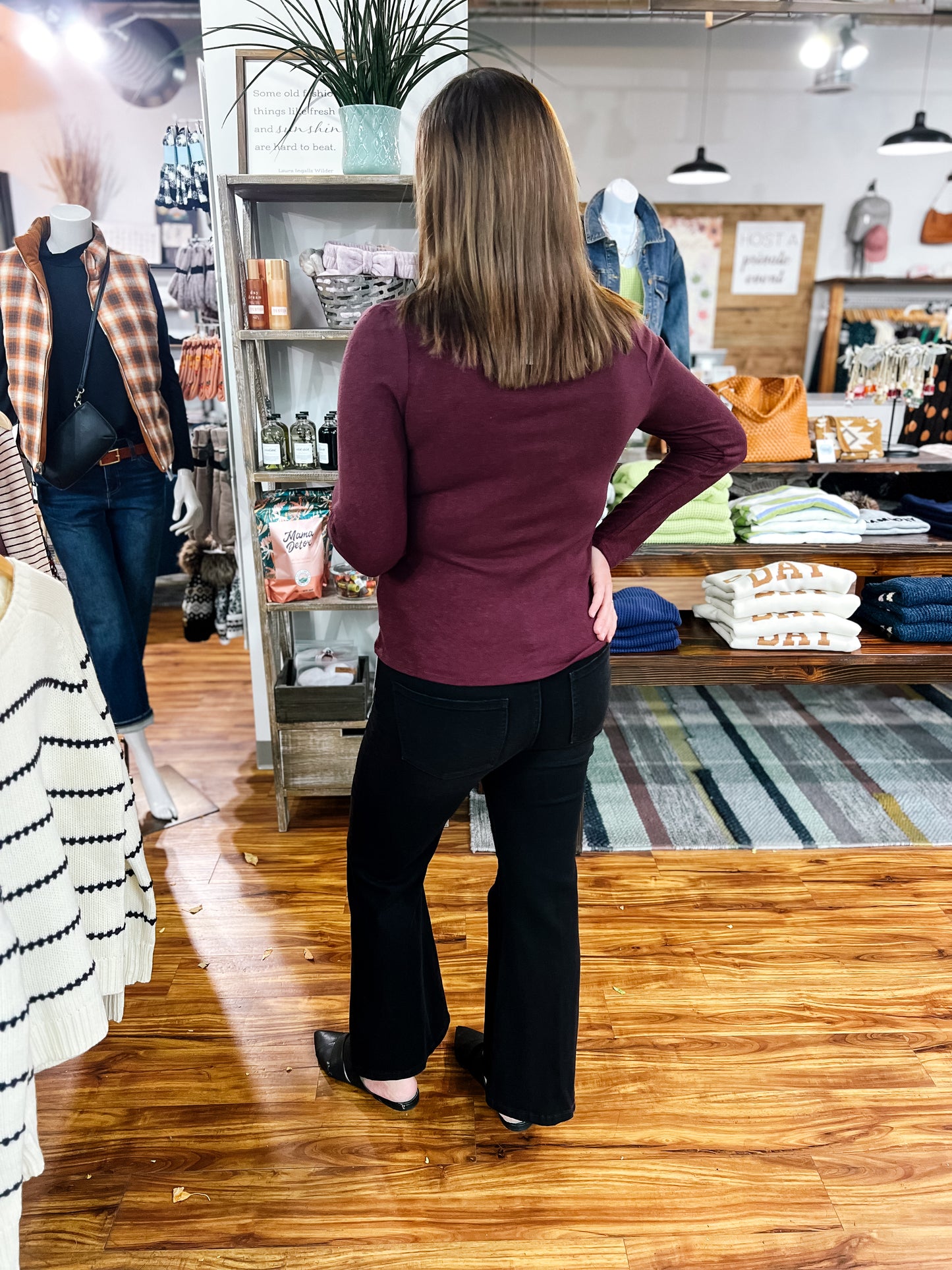 Maroon V-Neck Long Sleeve Top