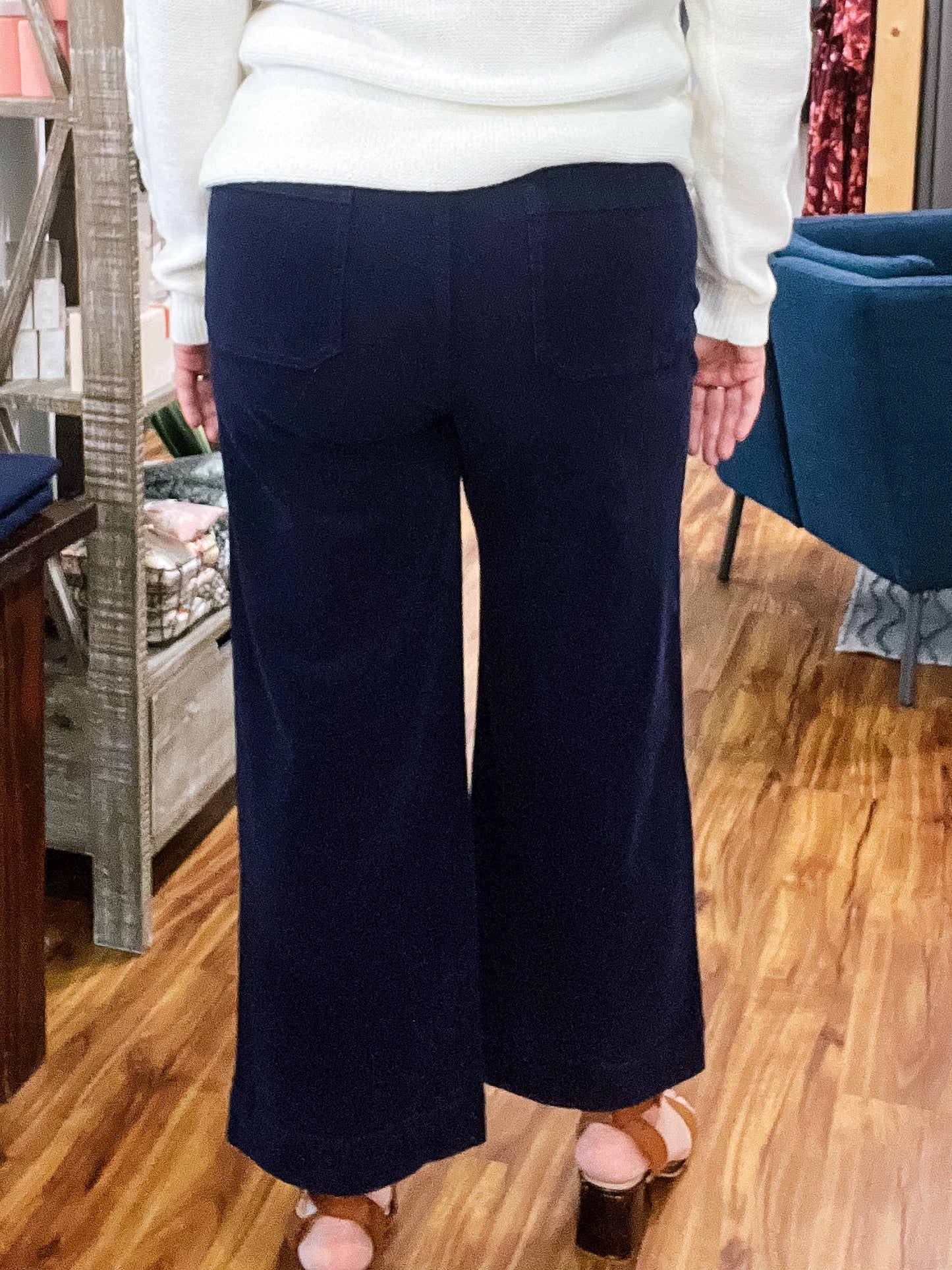 Navy Corduroy Wide Leg Crop Pant