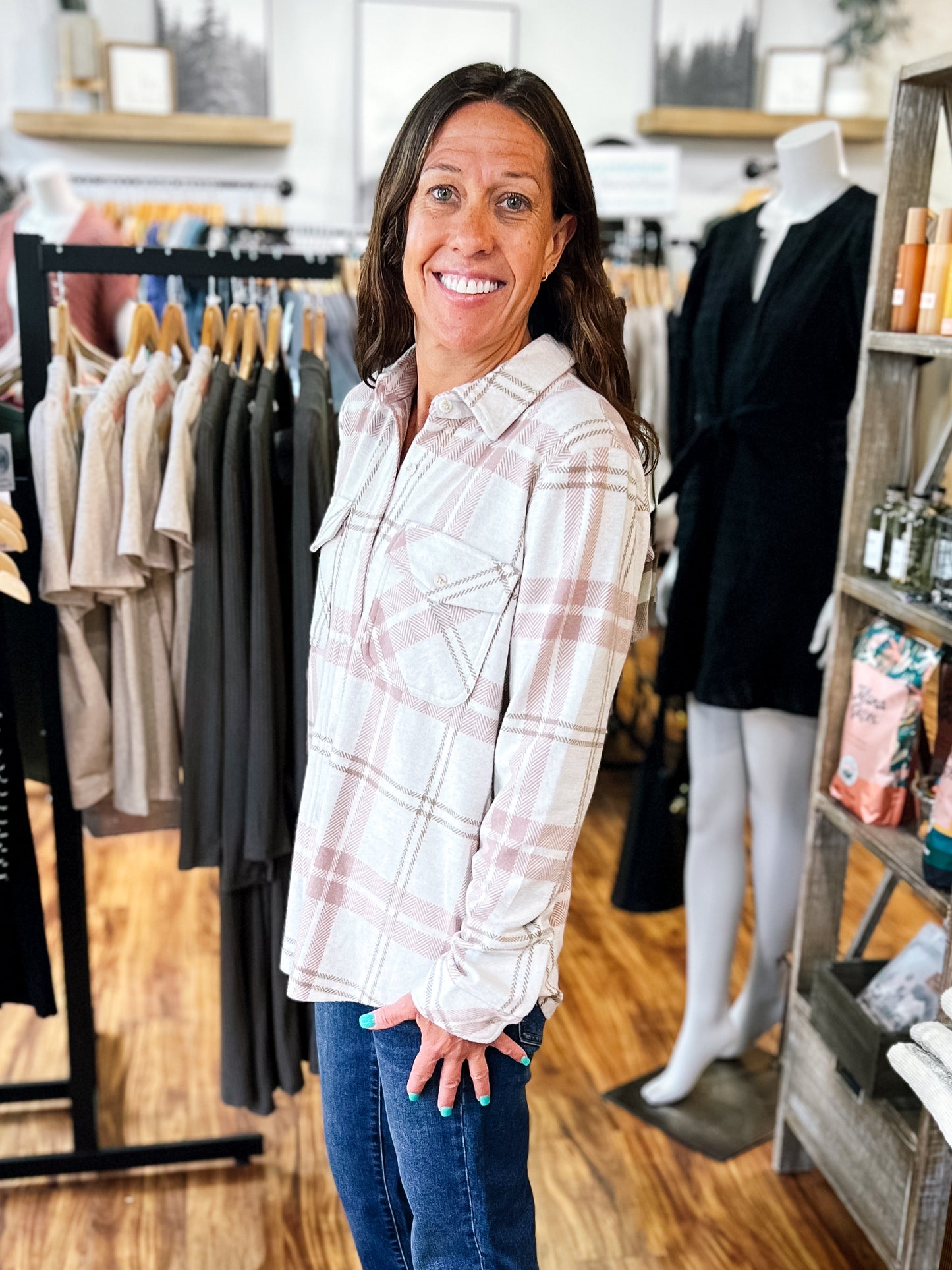 Mauve W/Tan Flannel Shirt
