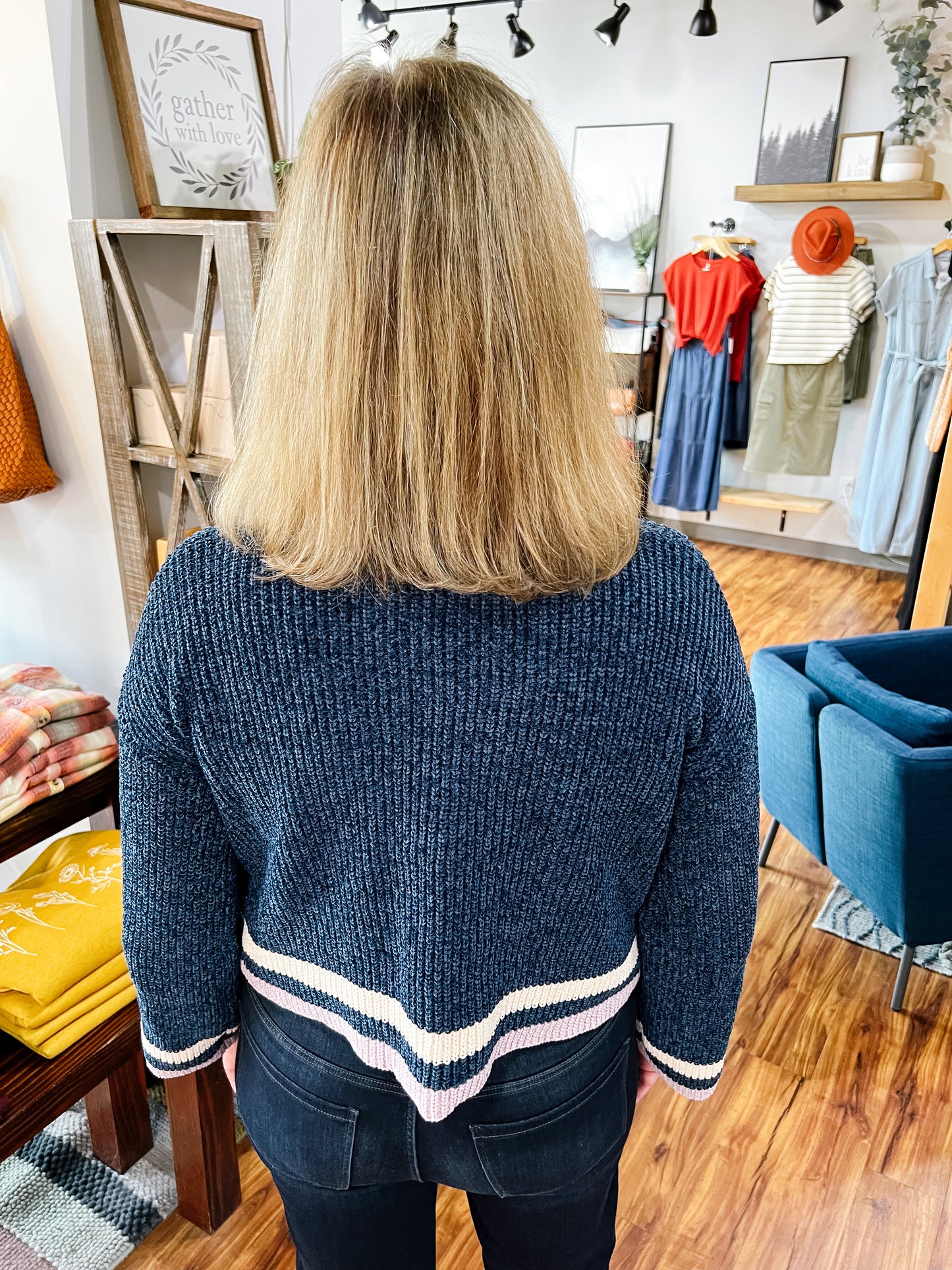 Navy Chenille Crop Sweater