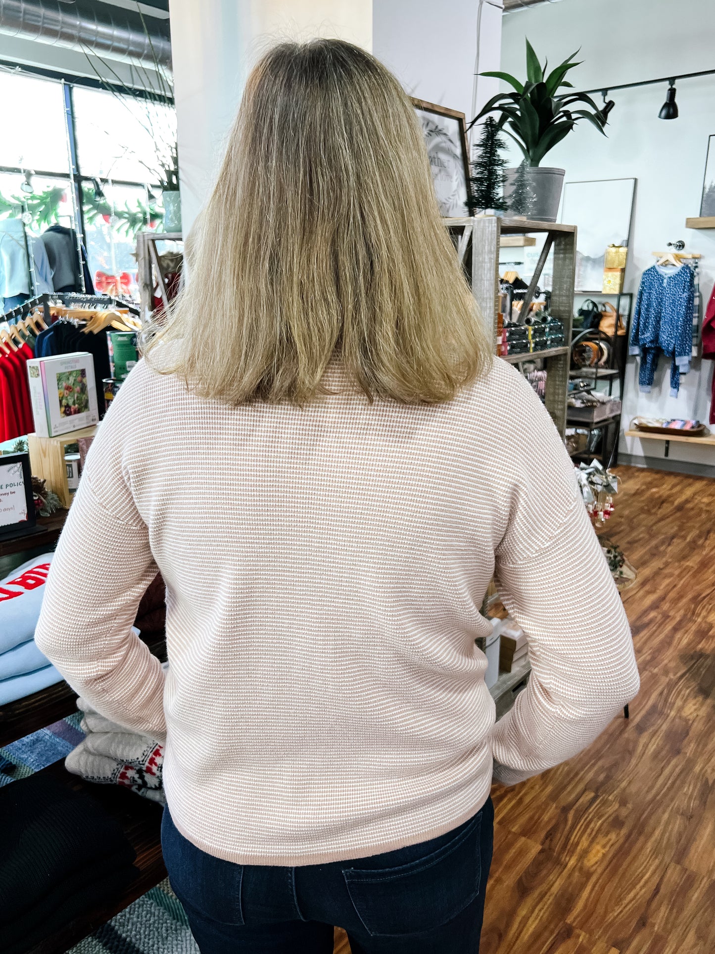 Tan W/ White Waffle Stitch Sweater