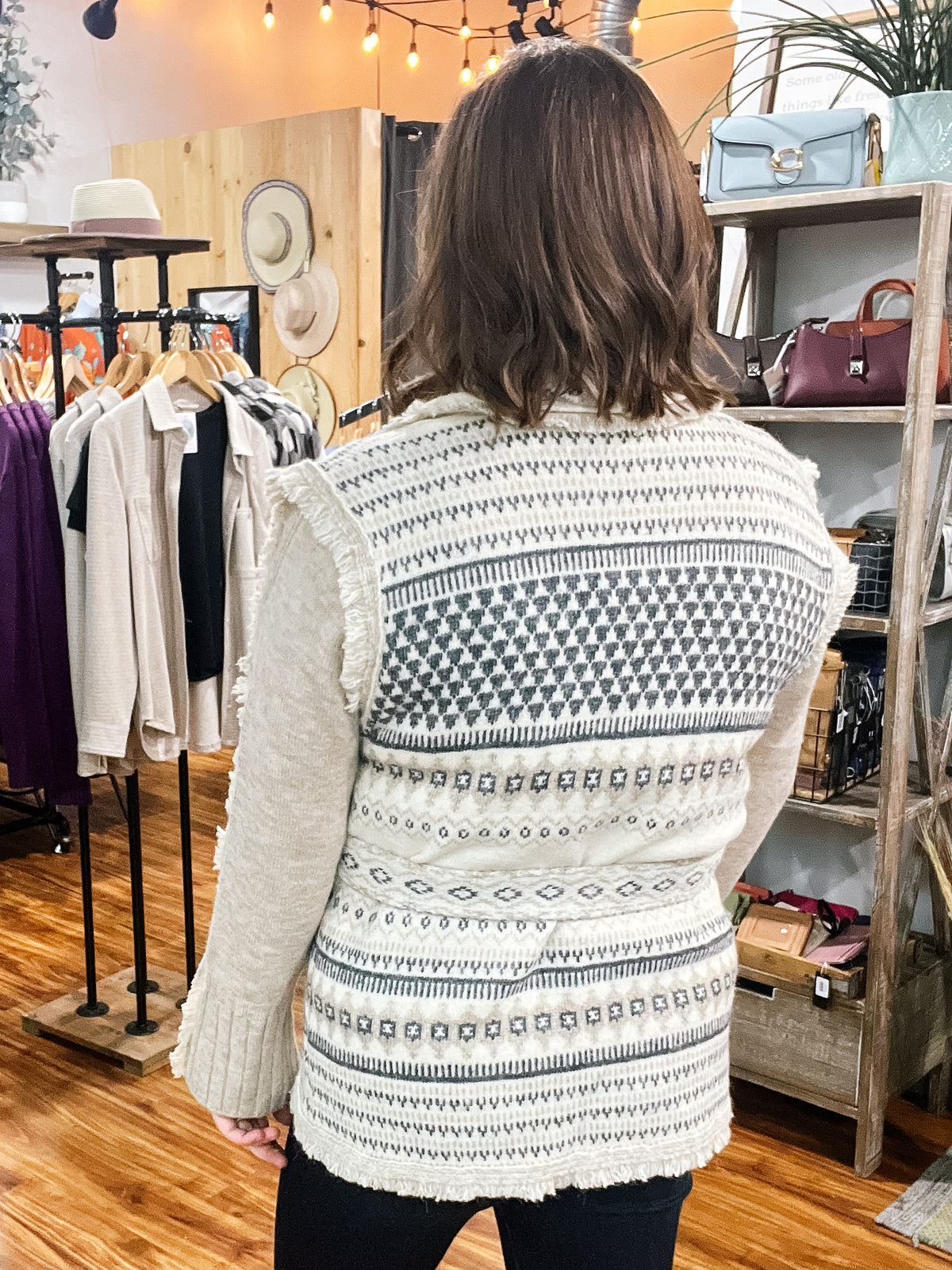 Cream Patterned Sleeveless Sweater Vest