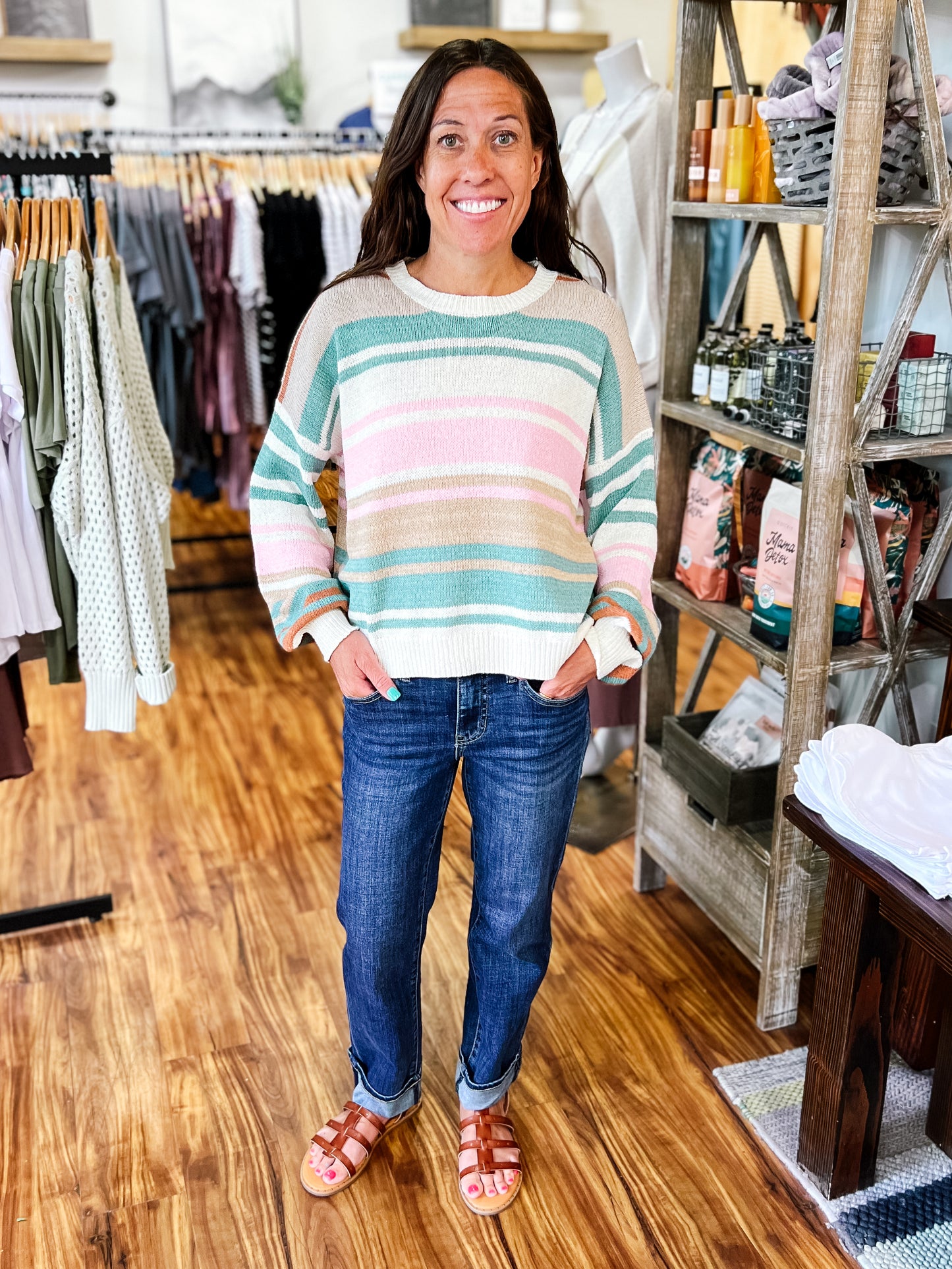 Pink & Teal Long Sleeve Sweater