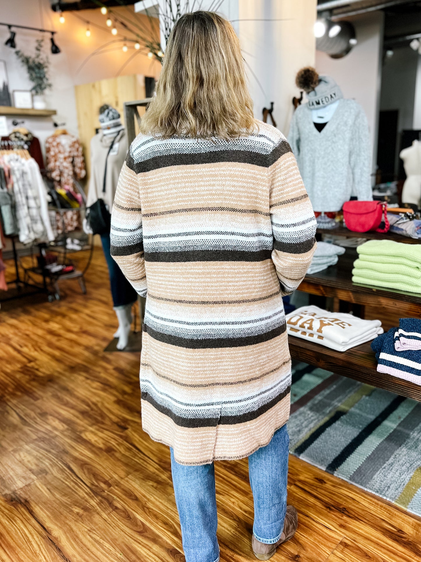 Tan Cozy Stripe Coatigan