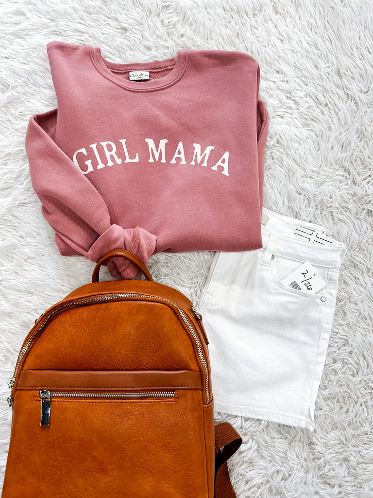 Dusty Pink Girl Mama Crewneck Sweatshirt