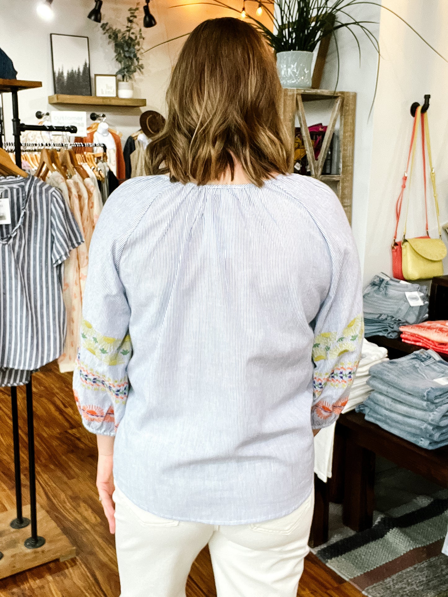 Blue Stripe Top W/ Embroidery