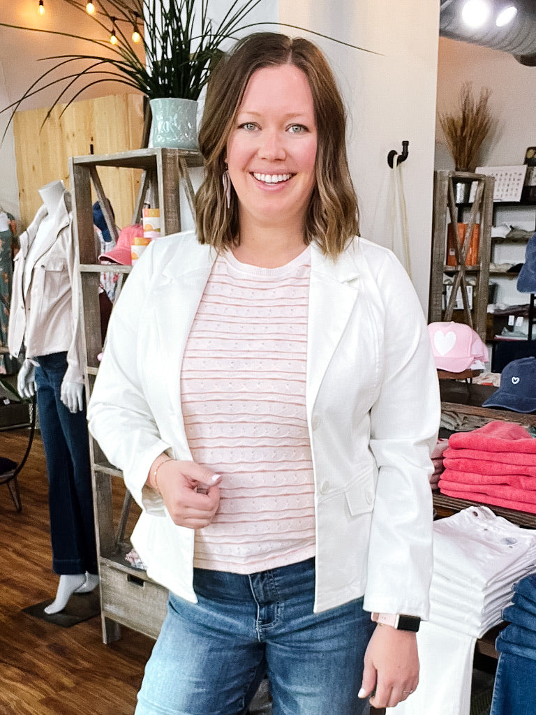 Light Pink Wavy Stripe Knit T-Shirt