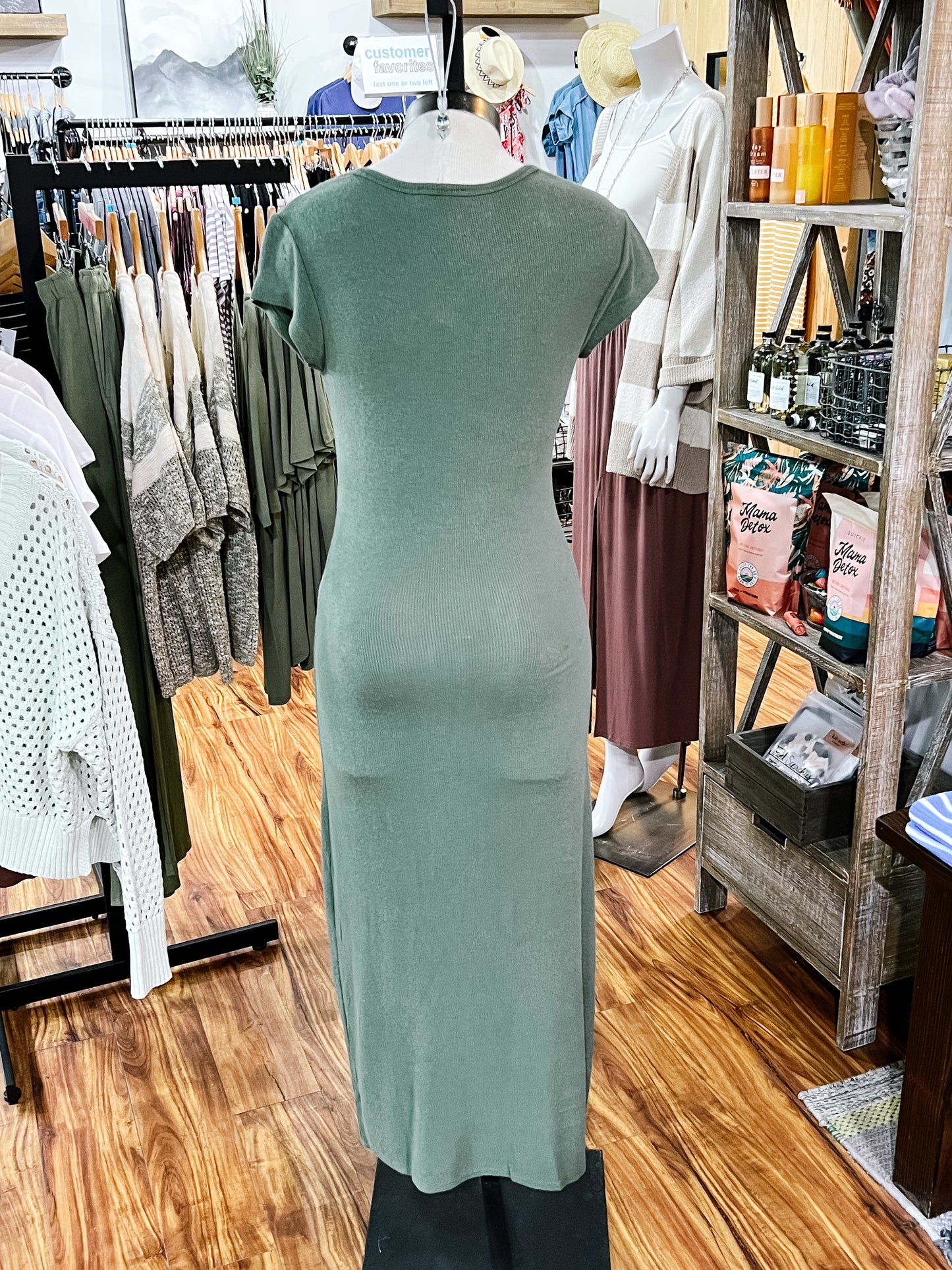 Army Green Midi Length Knit Dress