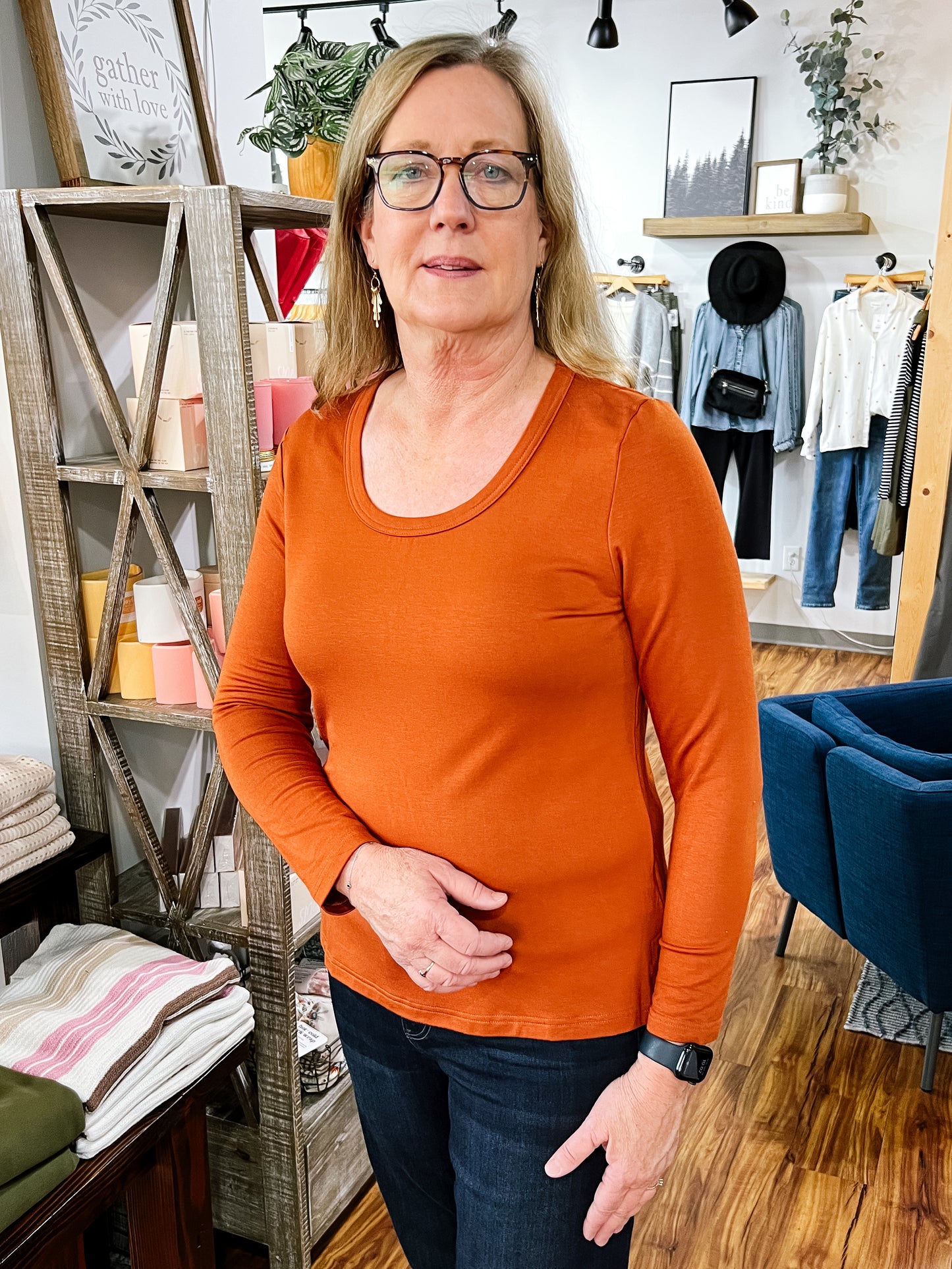 Rust Scoop Neck Top