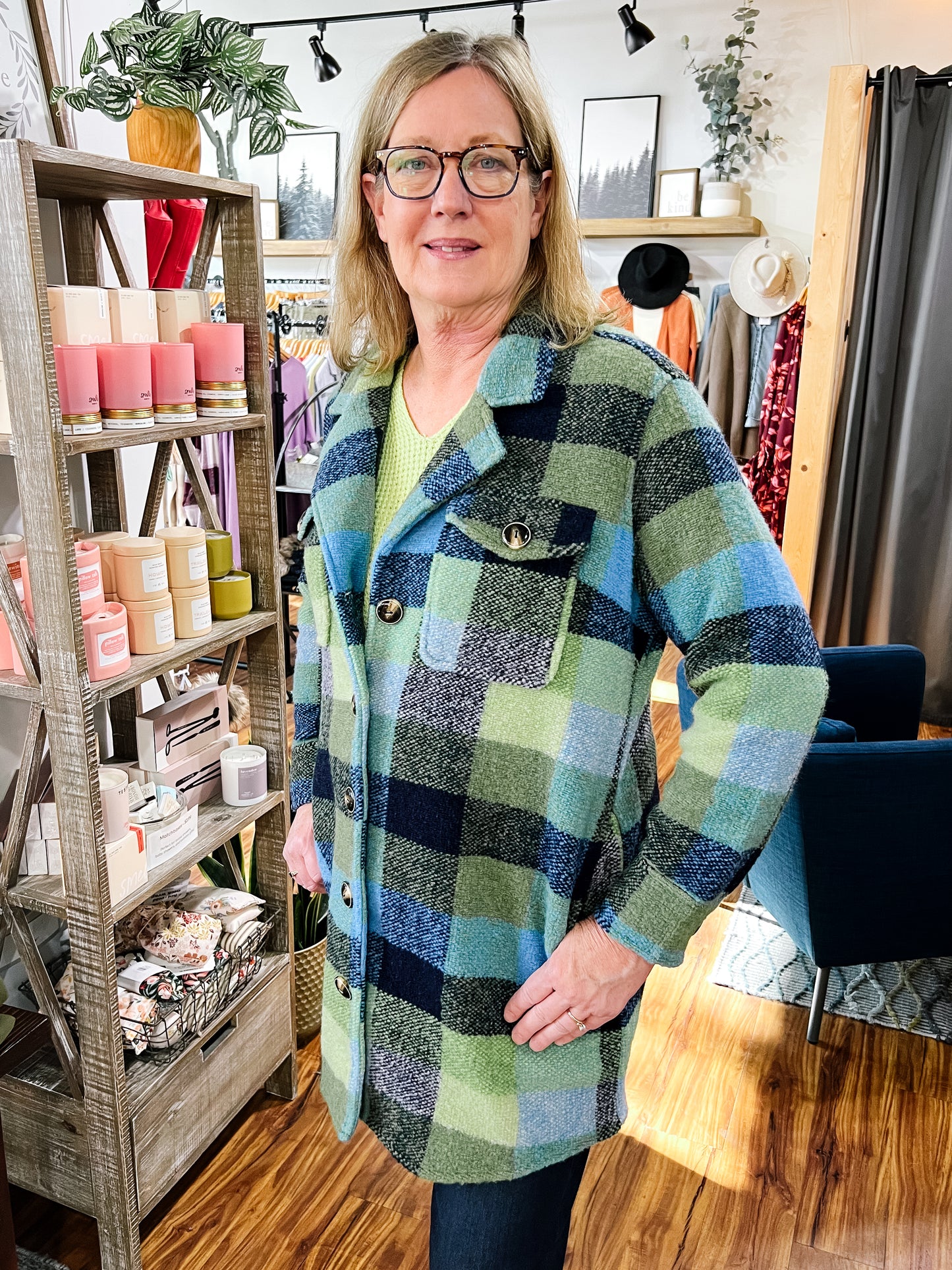 Navy/Green Check Shacket