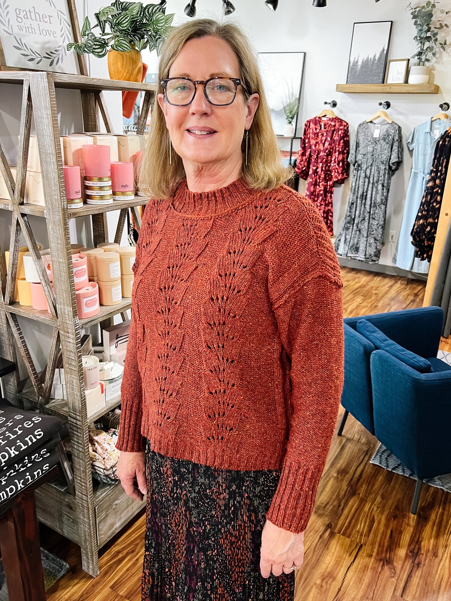 Rust Speckled Mock Turtle Neck Sweater