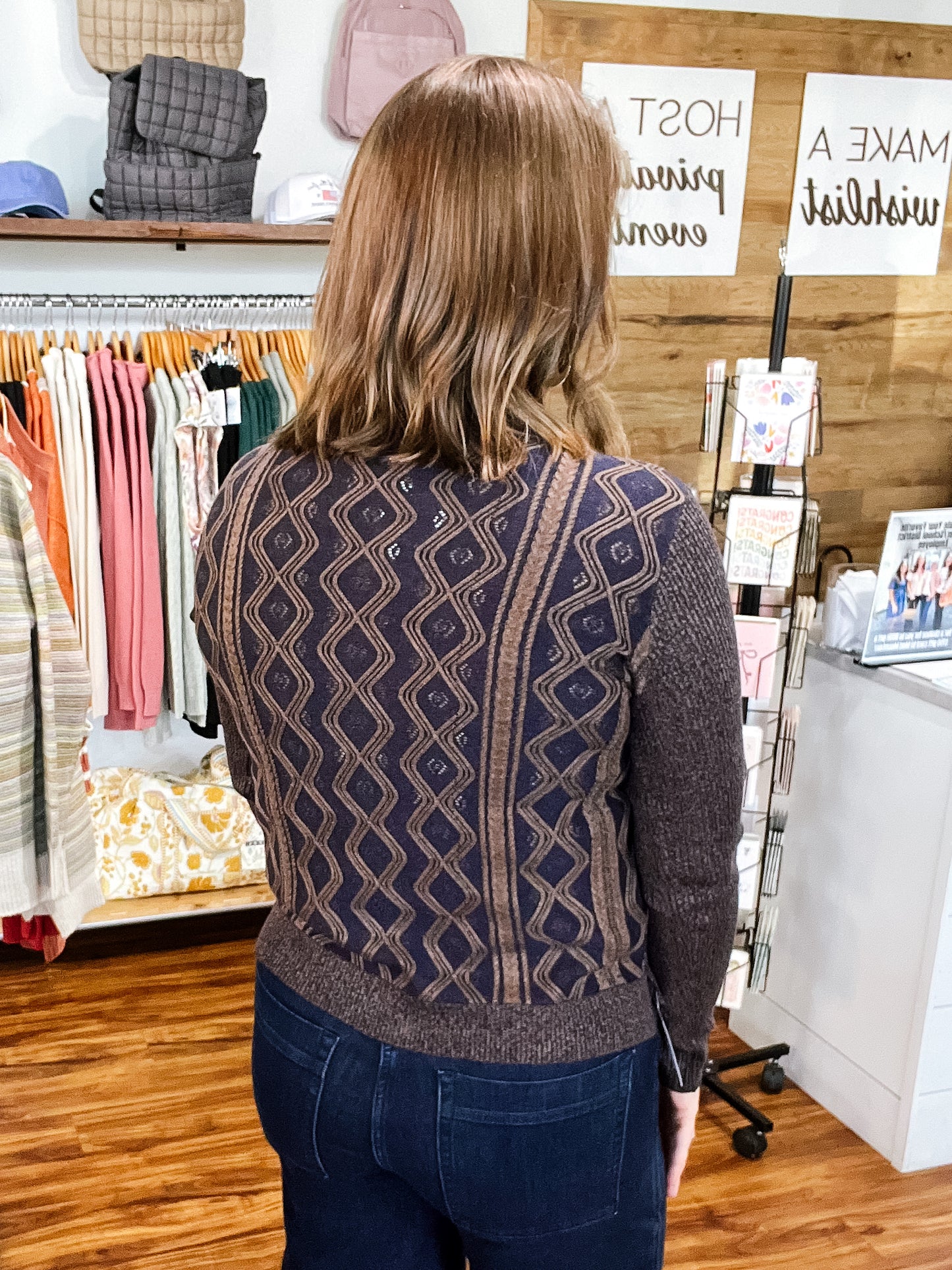 Navy W/Brown Chevron Stripe Sweater