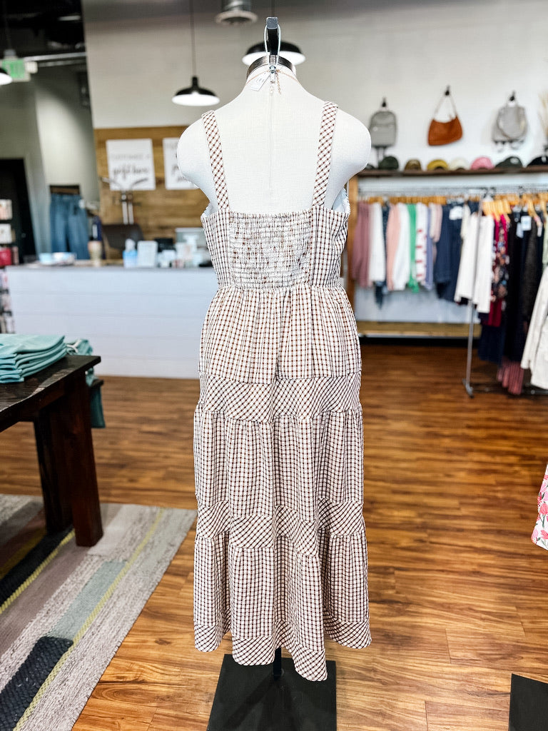 Brown Gingham Midi Dress
