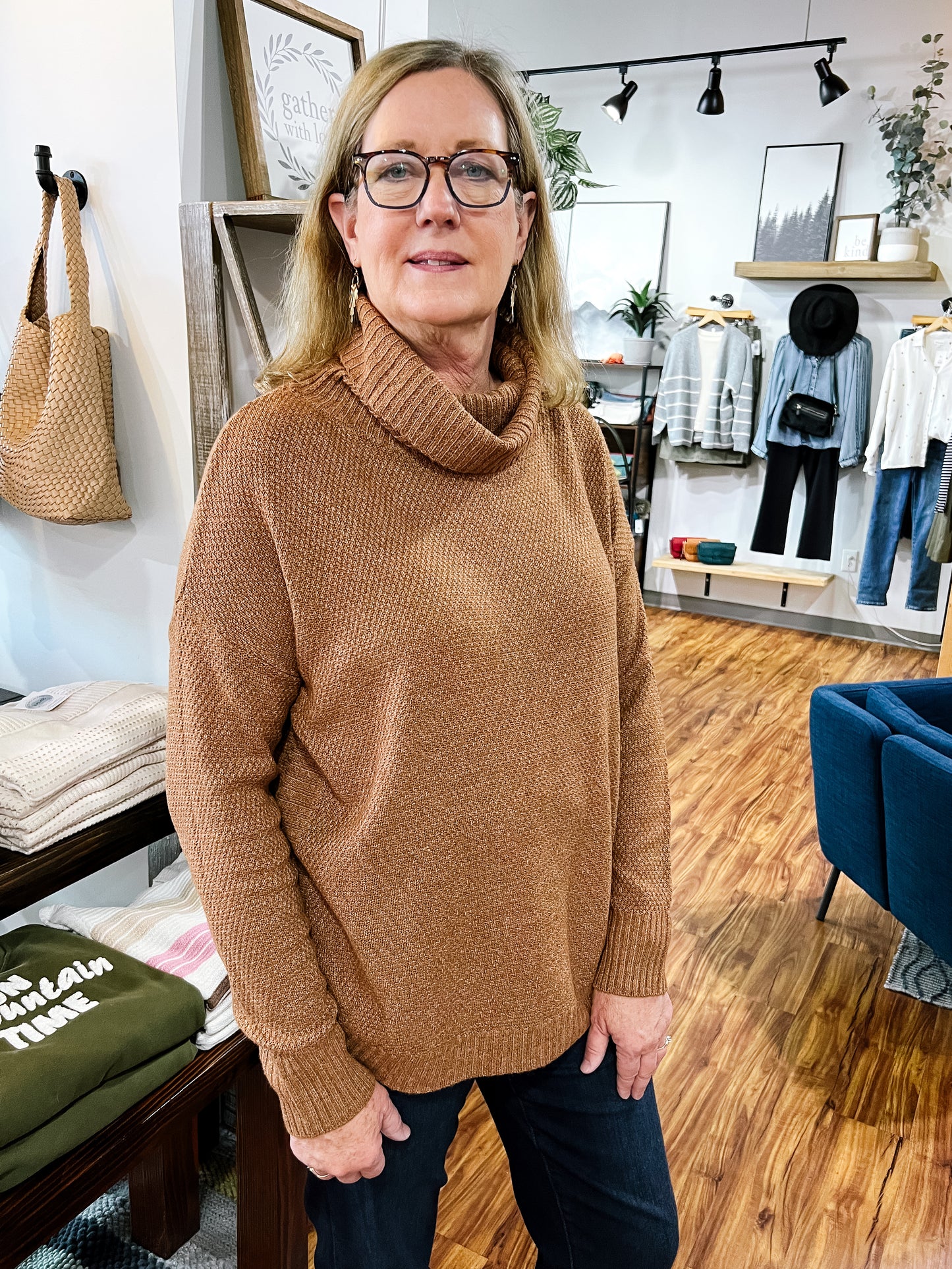 Camel Brown Slouchy Turtleneck Sweater