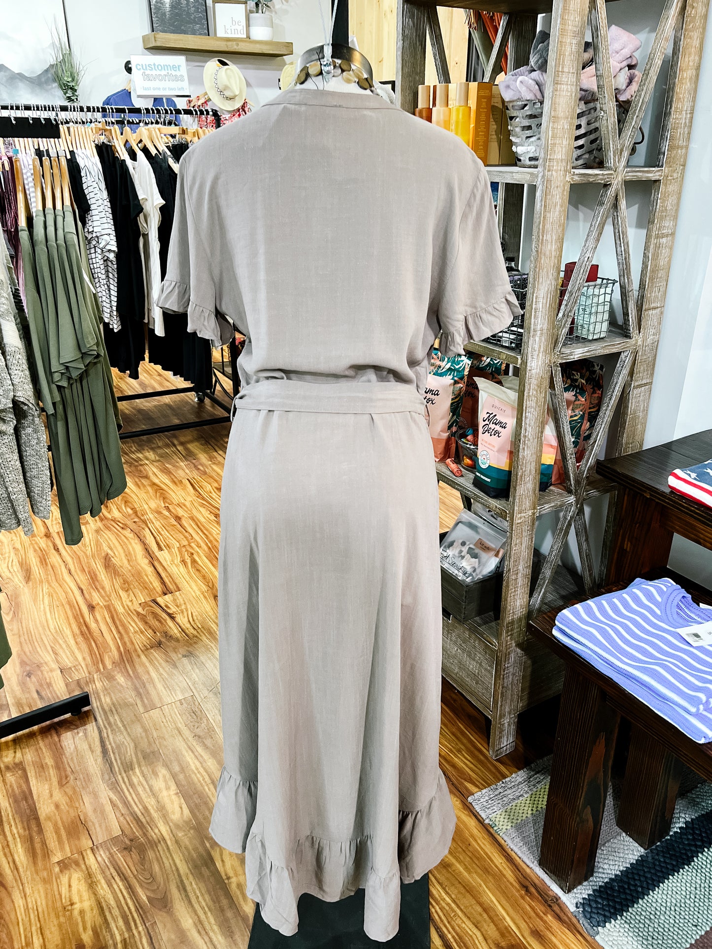 Latte Tie Waist Midi Dress