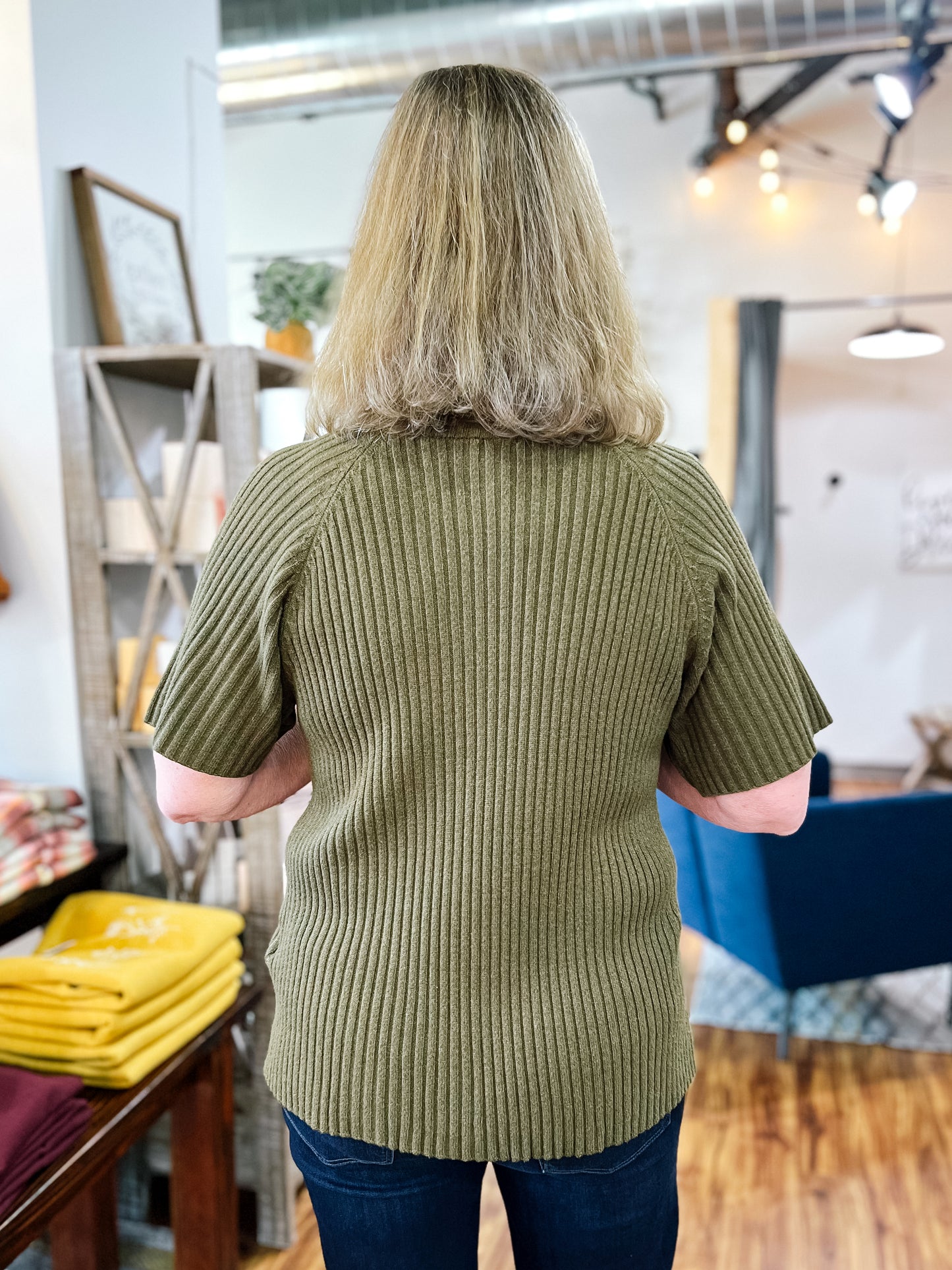 Olive Green Short Sleeve Sweater