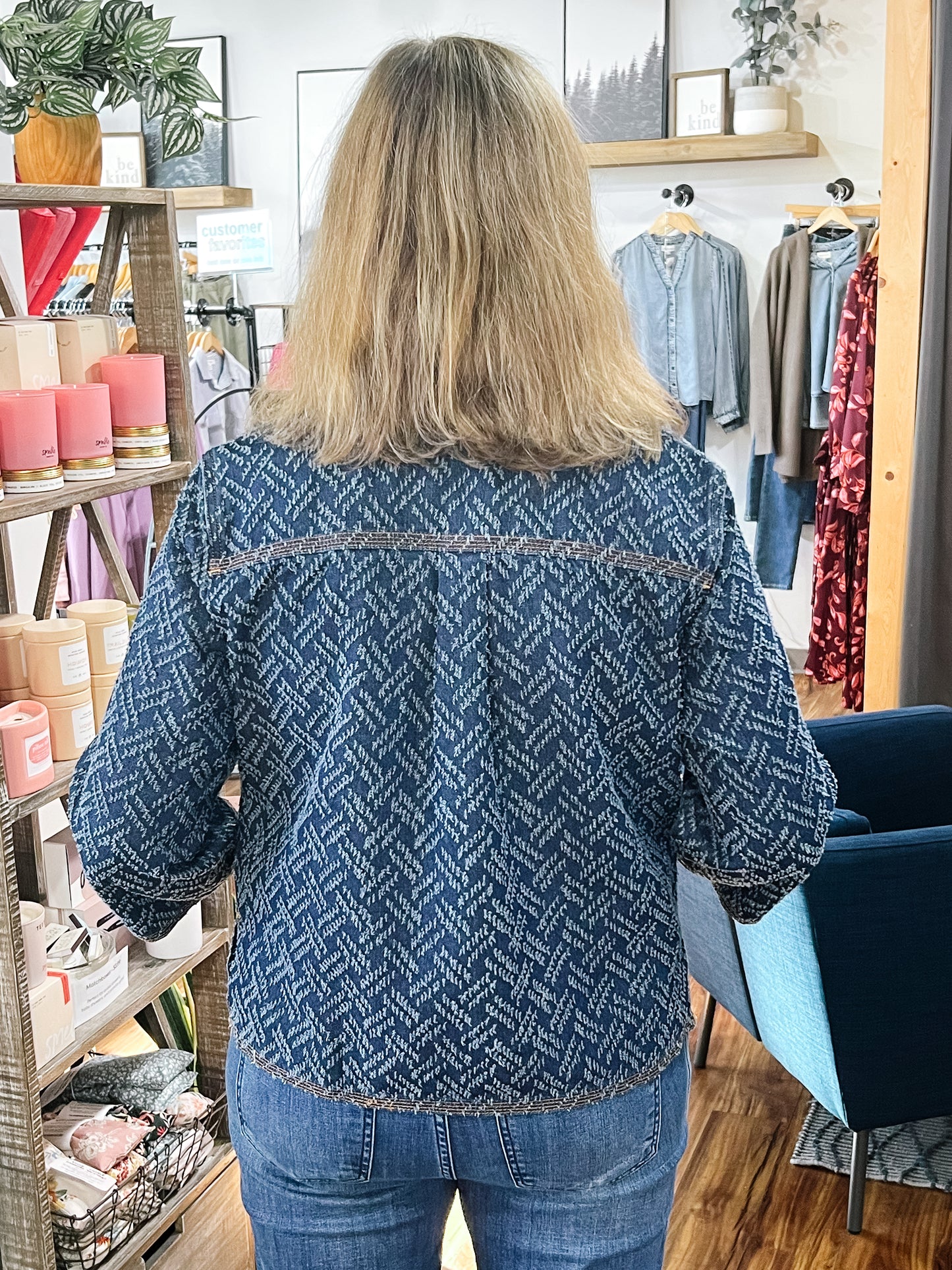 Blue Jacquard Pop Over Top