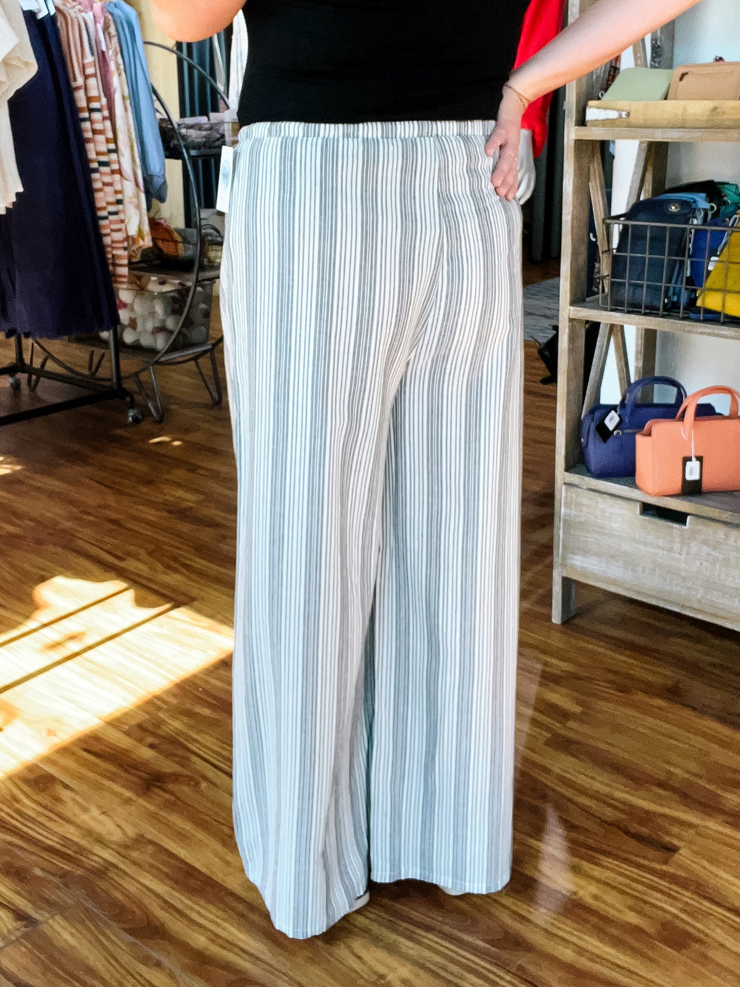 Gray & White Stripe Wide Leg Pant
