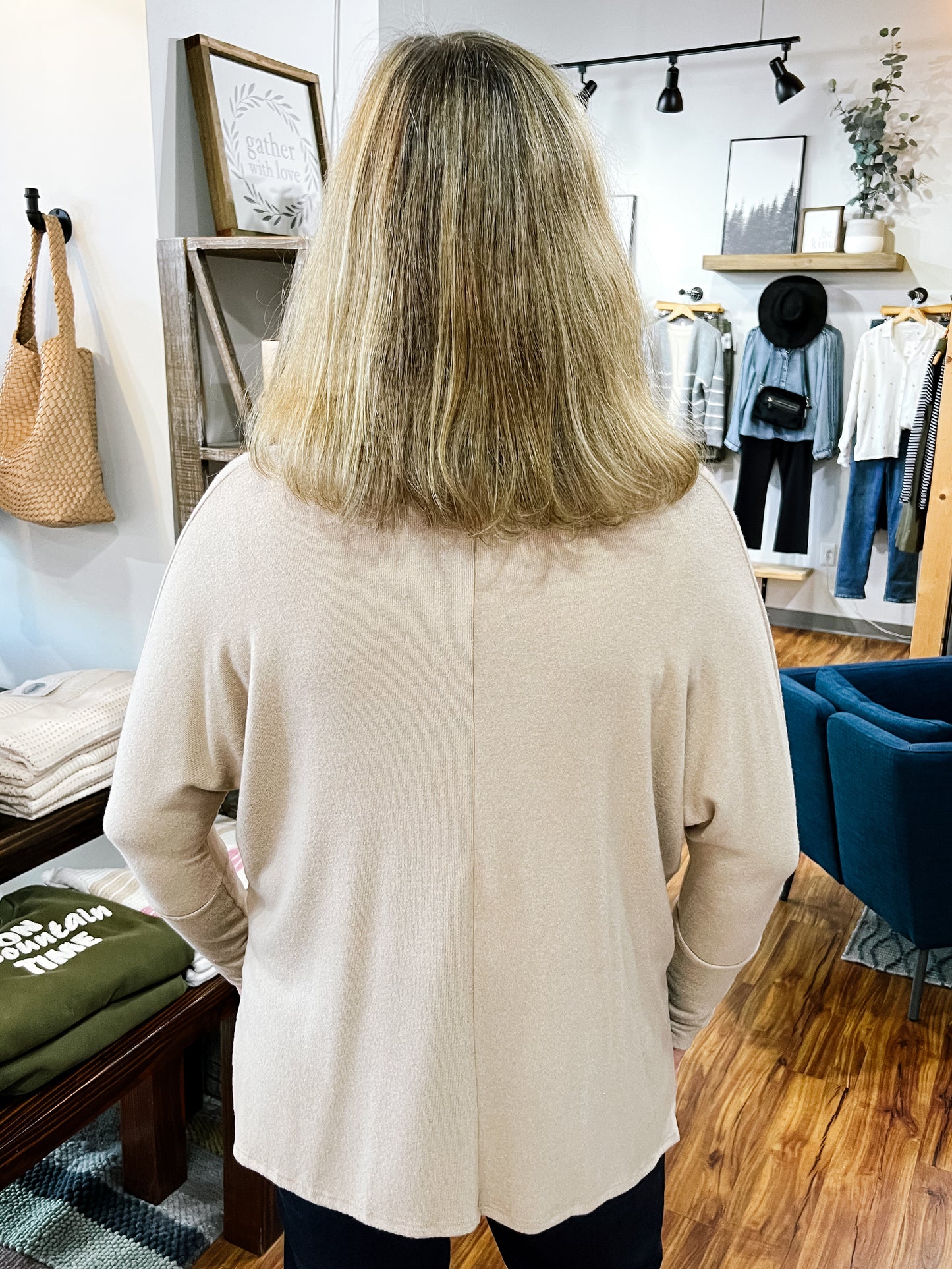 Beige Cowl Neck Long Sleeve Top