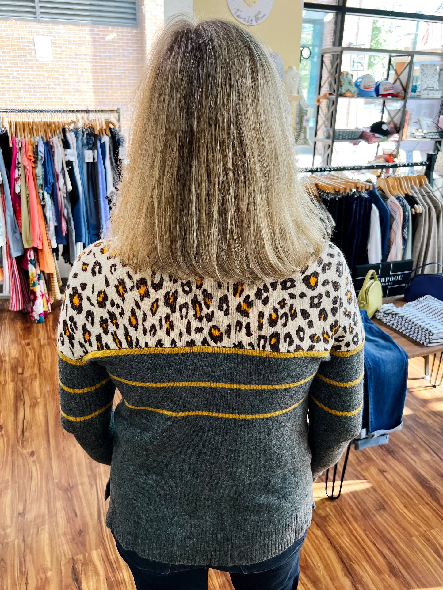Gray W/Leopard Stripe Sweater