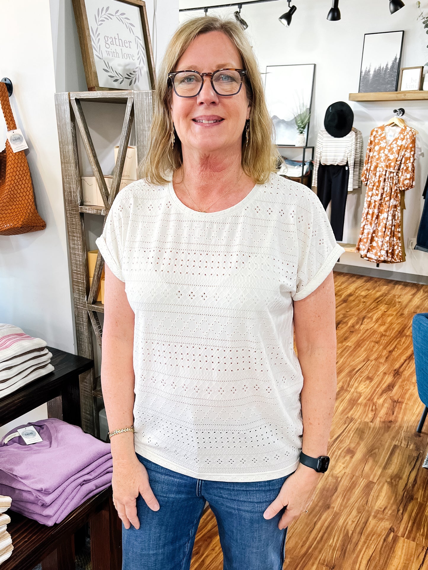 Eyelet Short Sleeve Top