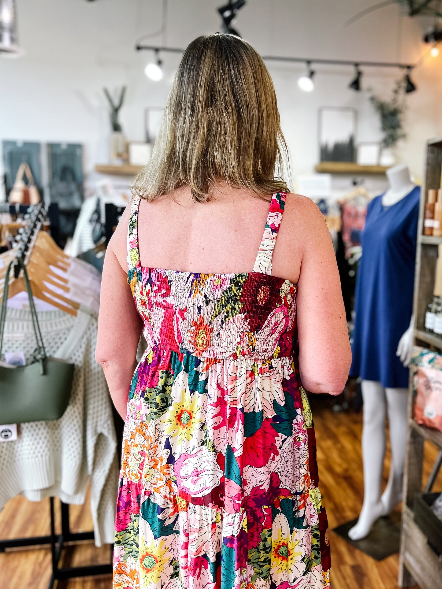 Pink Floral Midi Dress