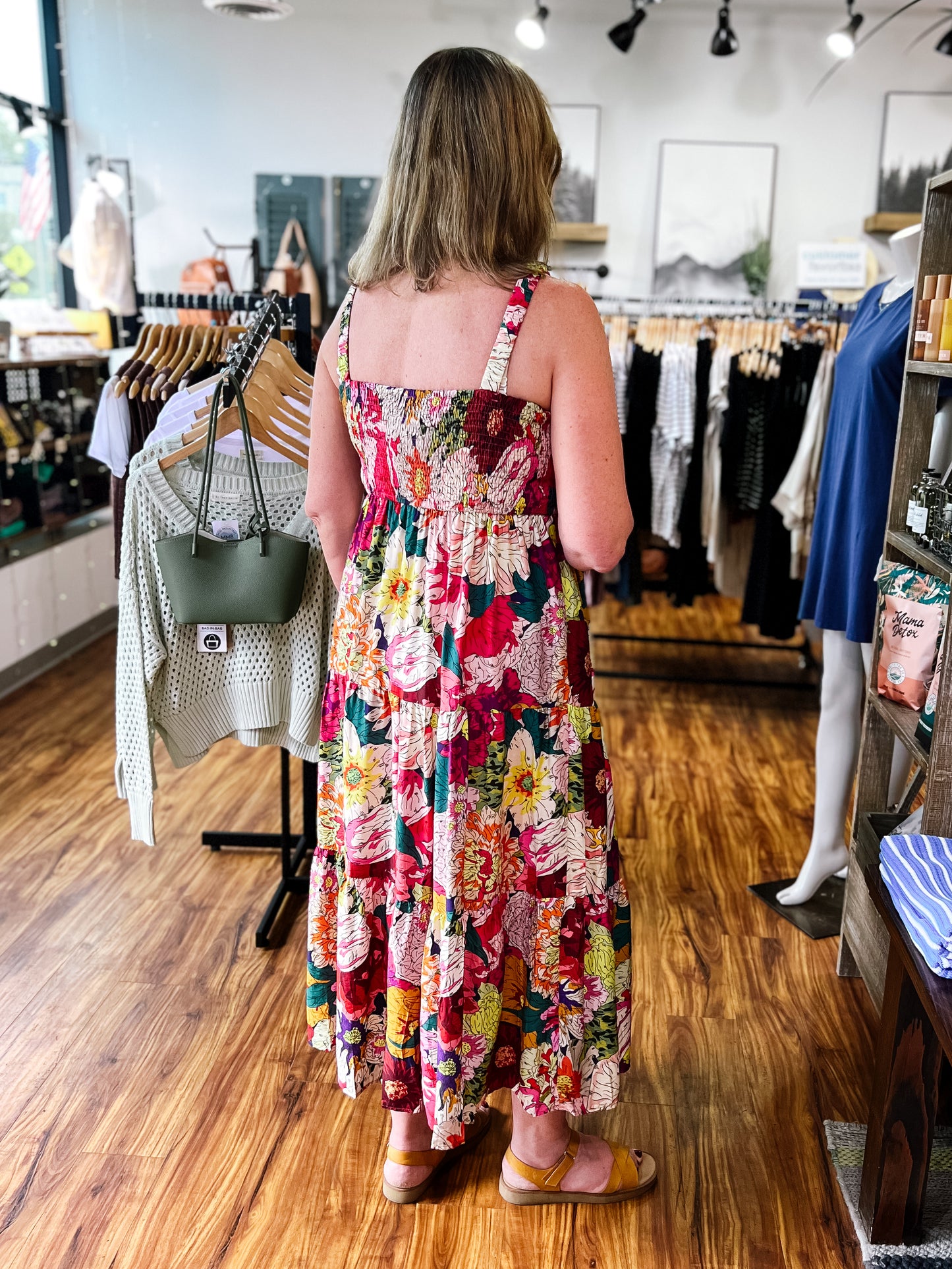 Pink Floral Midi Dress