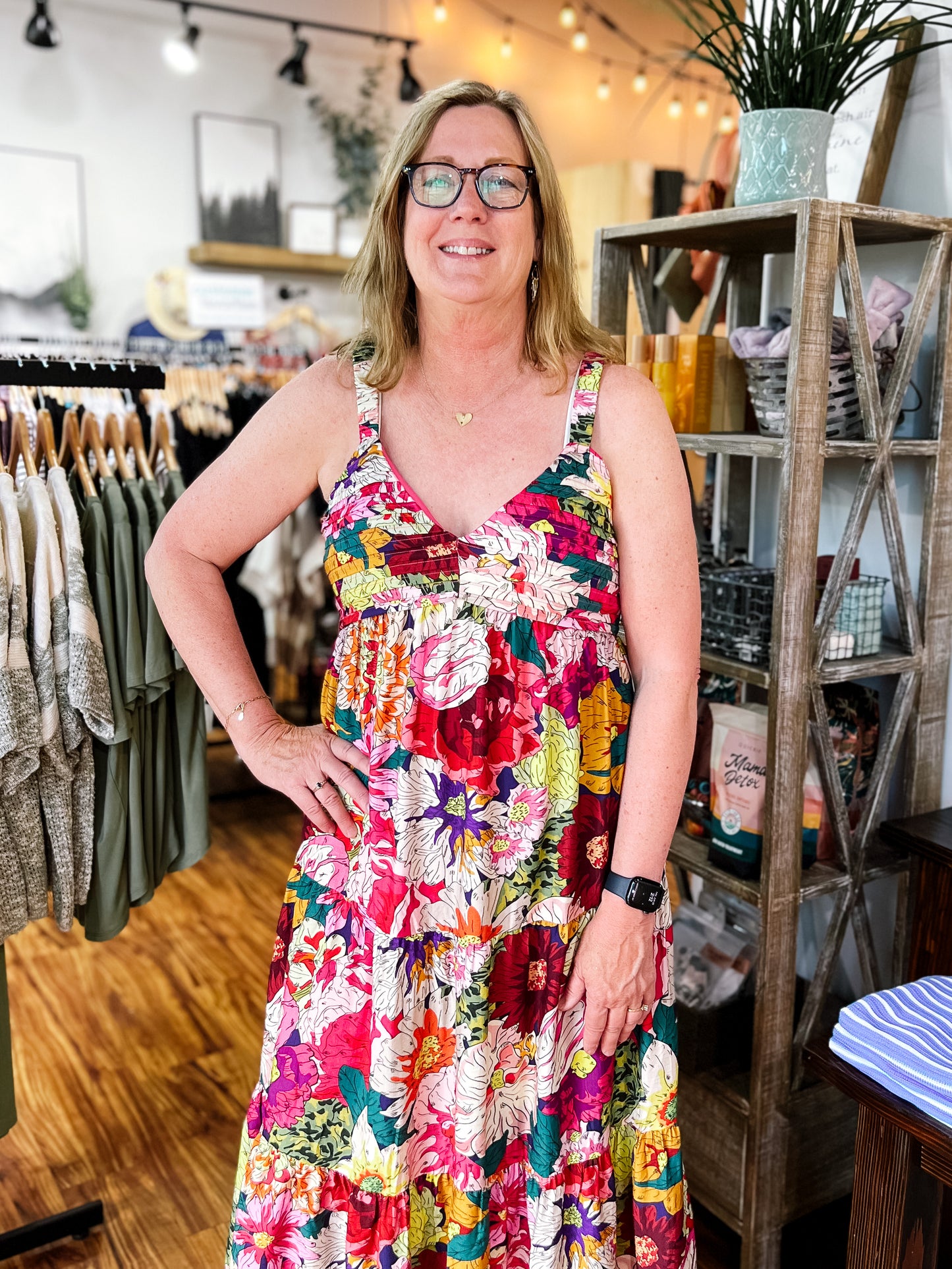 Pink Floral Midi Dress