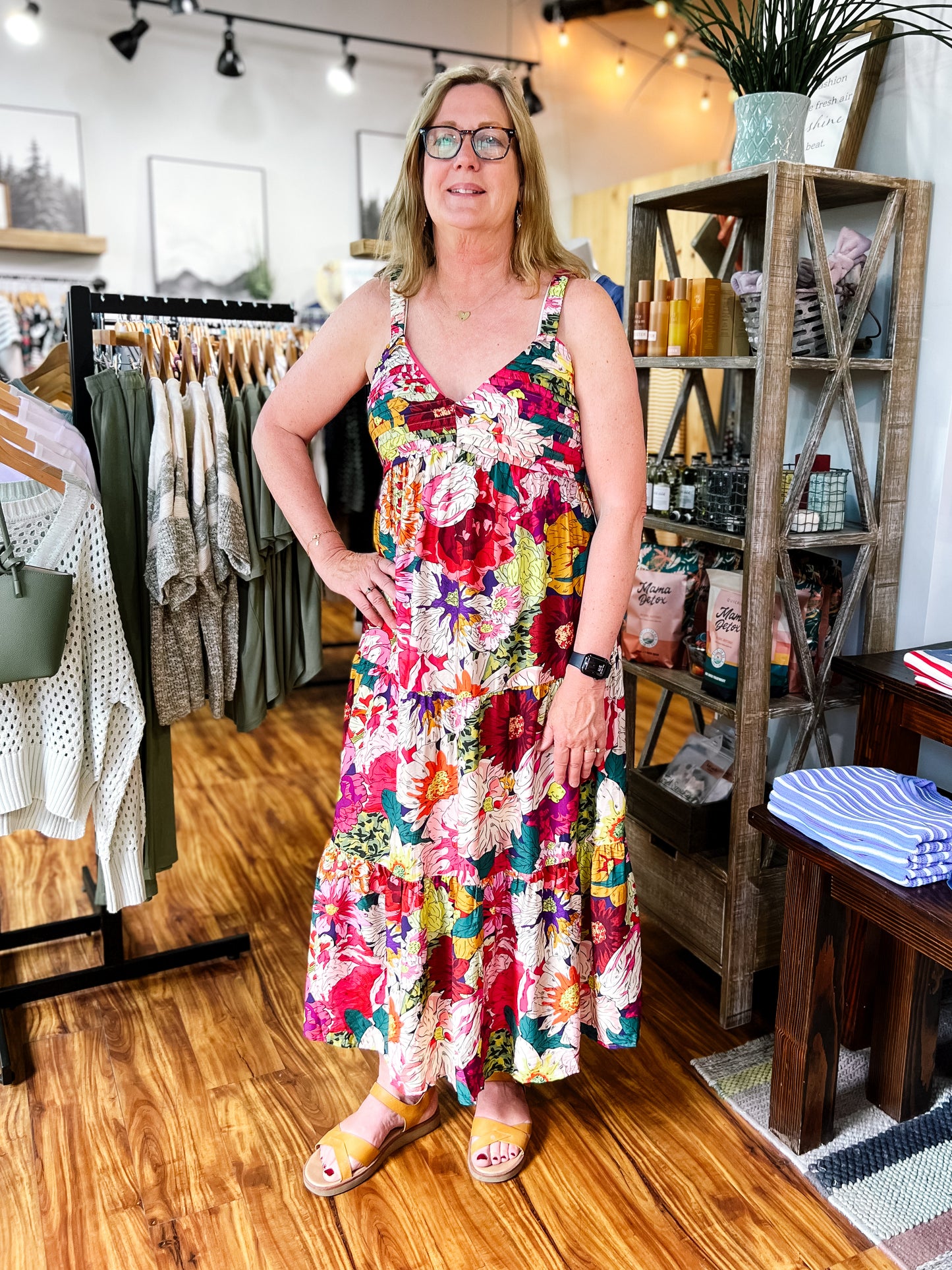 Pink Floral Midi Dress