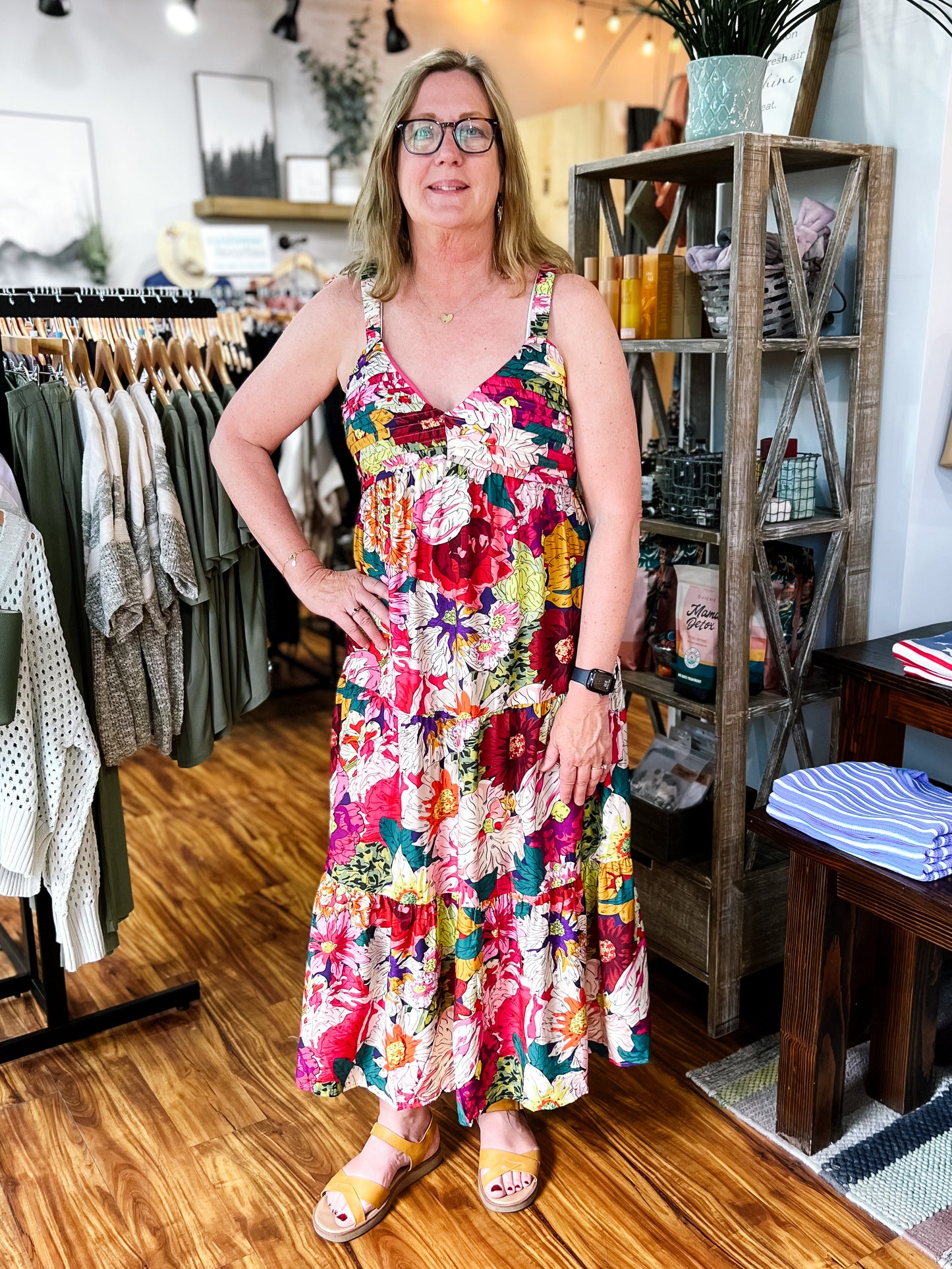 Pink Floral Midi Dress