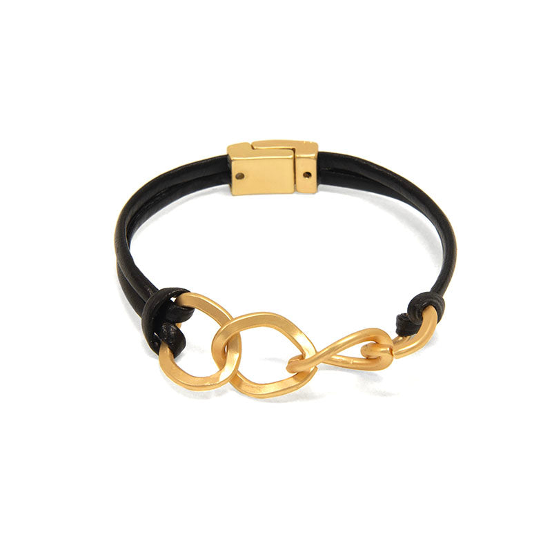 Black & Gold Link Leather Bracelet
